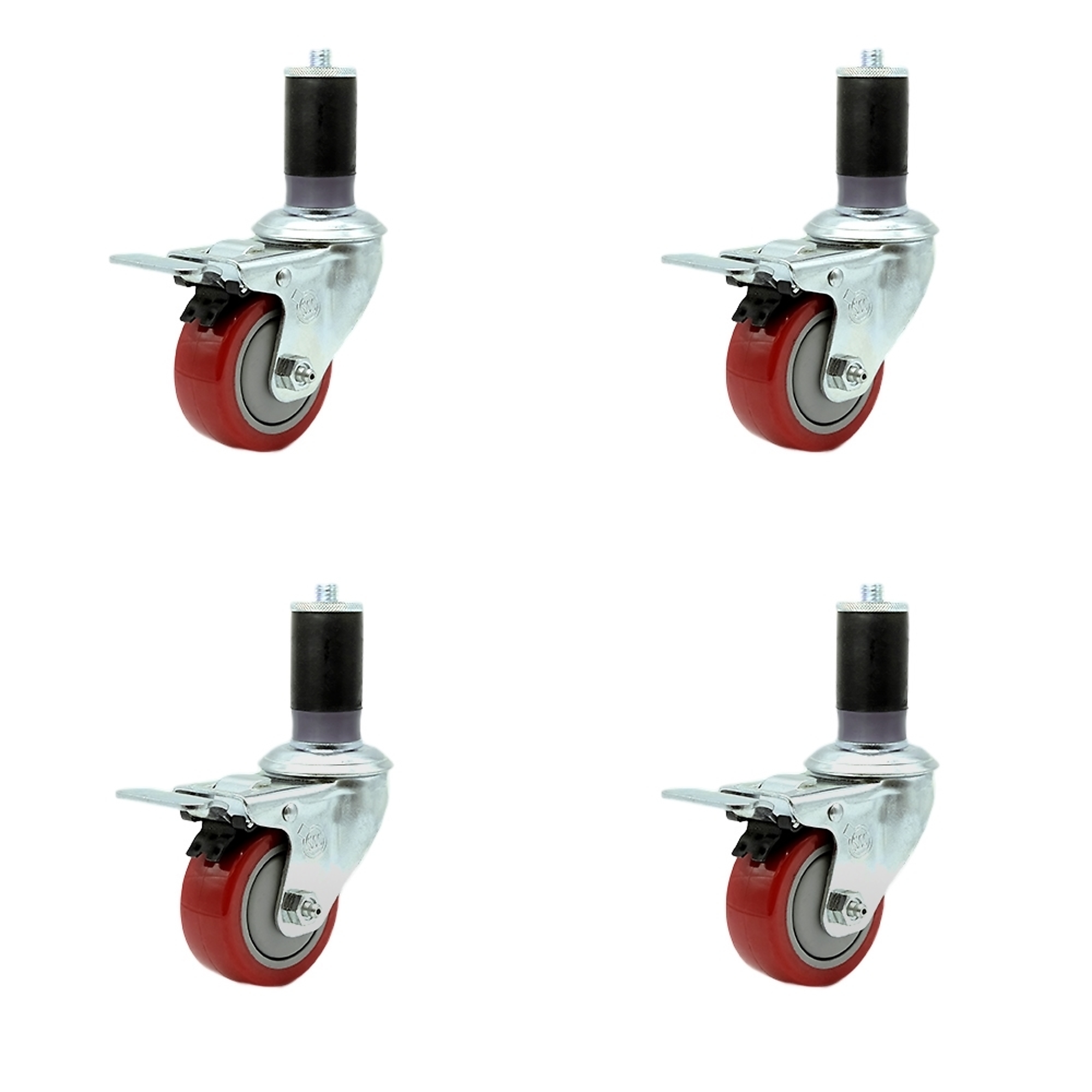 Service Caster, 3Inch x 1 1/4Inch Stem Casters, Wheel Diameter 3 in, Caster Type Rigid, Package (qty.) 4, Model SCC-SSTTLEX20S314-PPUB-RED-MTG46-4