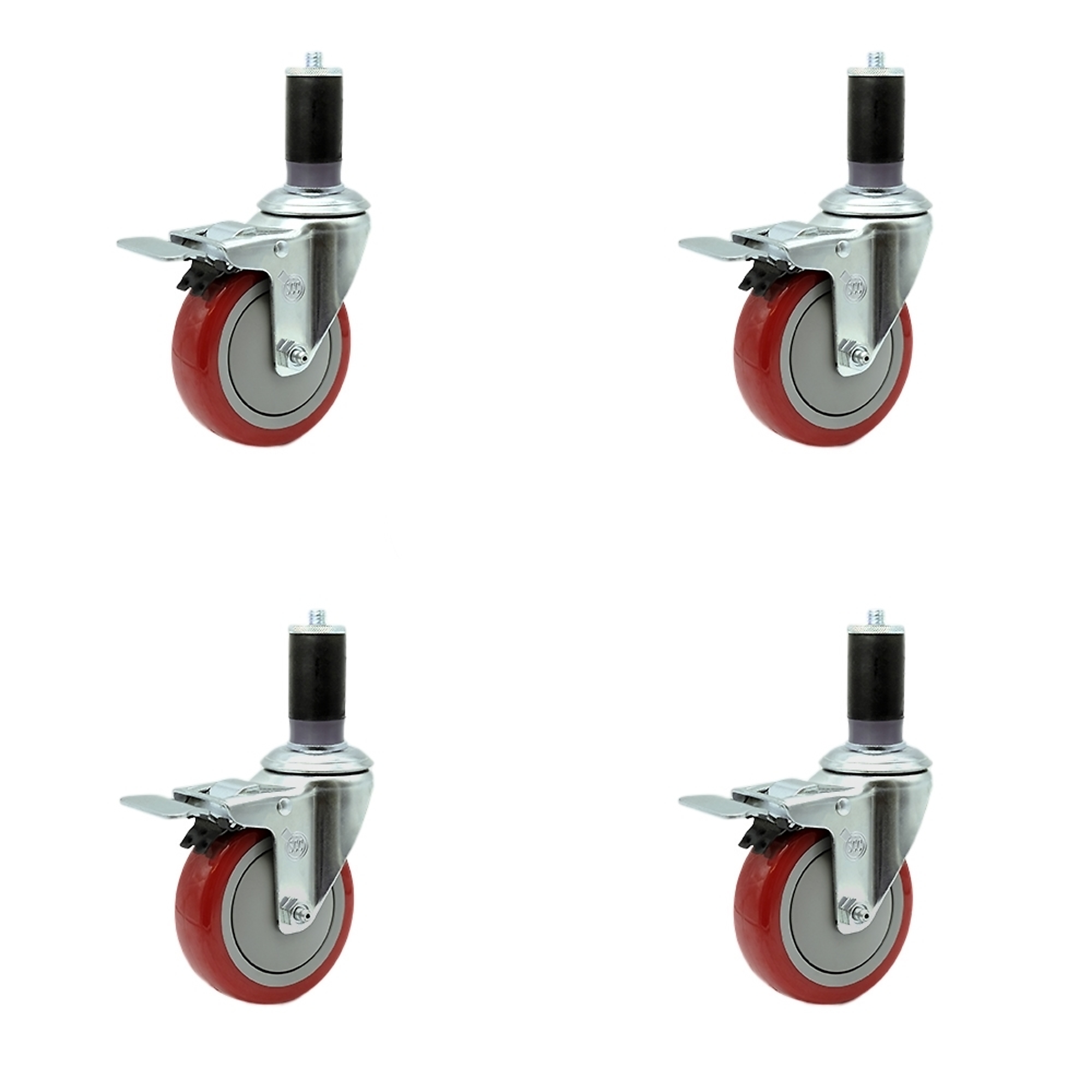 Service Caster, 4Inch x 1 1/4Inch Stem Casters, Wheel Diameter 4 in, Caster Type Rigid, Package (qty.) 4, Model SCC-SSTTLEX20S414-PPUB-RED-MTG46-4