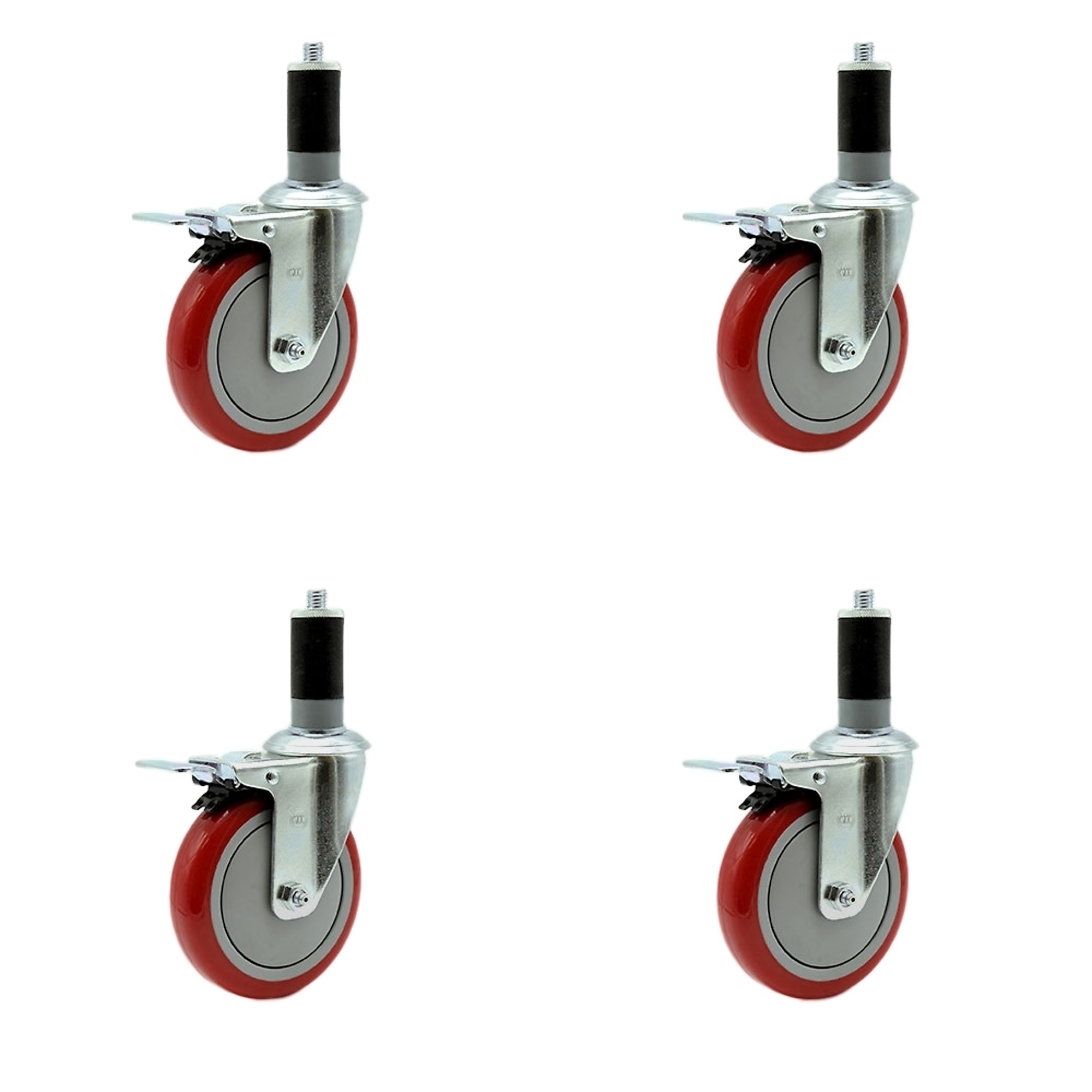 Service Caster, 5Inch x 1 1/4Inch Stem Casters, Wheel Diameter 5 in, Caster Type Rigid, Package (qty.) 4, Model SCC-SSTTLEX20S514-PPUB-RED-MTG46-4