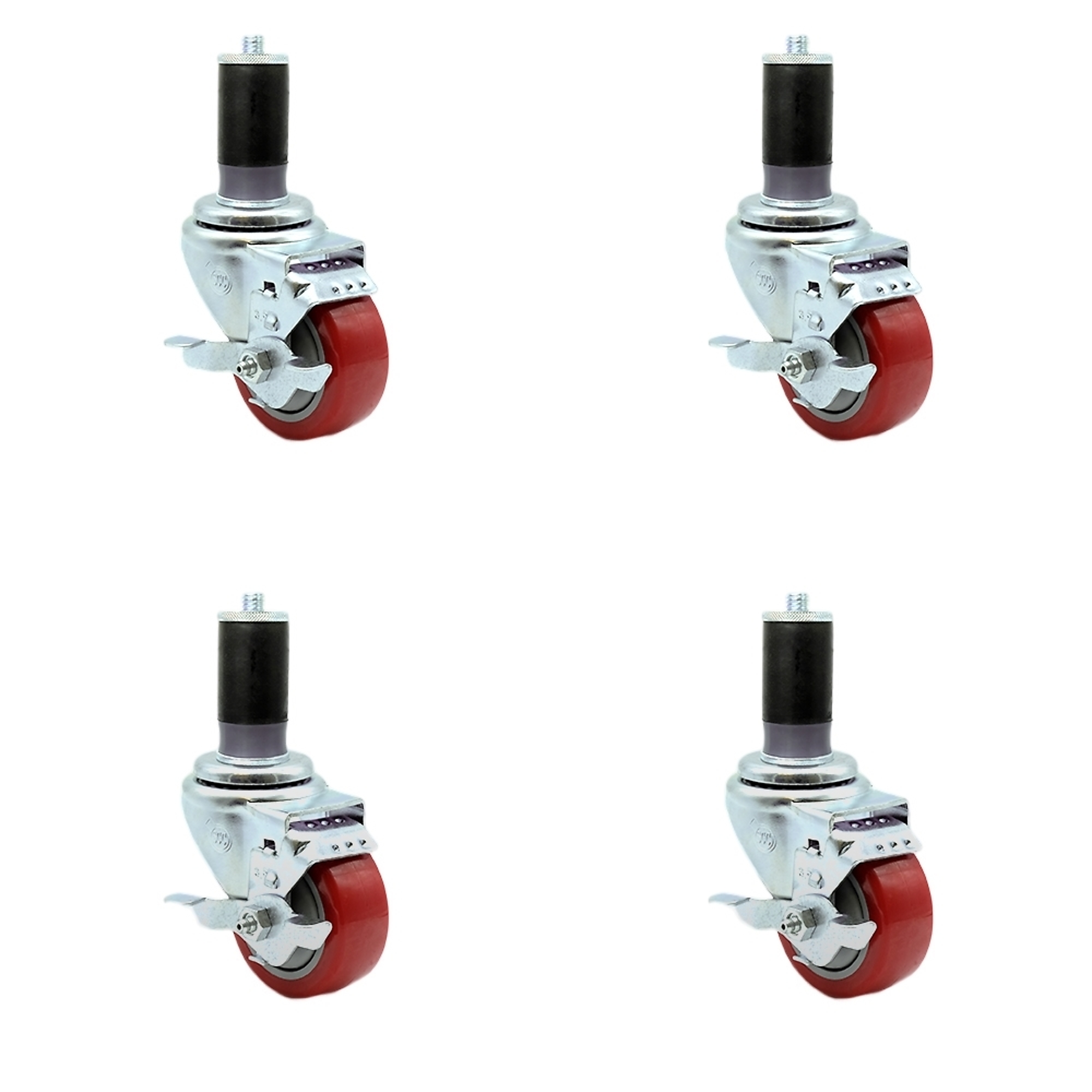 Service Caster, 3 1/2Inch x 1 1/4Inch Stem Casters, Wheel Diameter 3.5 in, Caster Type Rigid, Package (qty.) 4, Model SCC-SSEX20S3514-PPUB-RED-TLB-