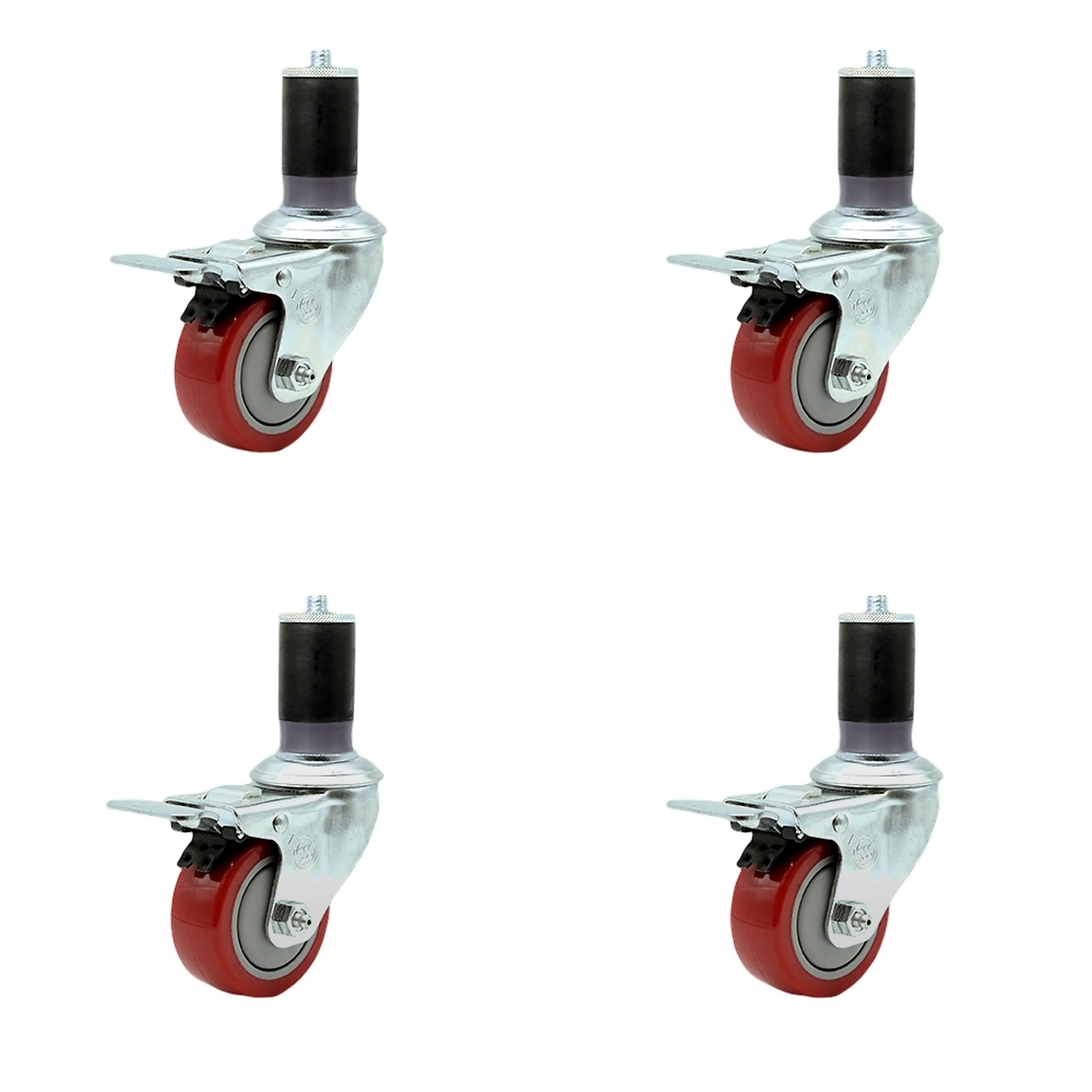 Service Caster, 3Inch x 1 1/4Inch Stem Casters, Wheel Diameter 3 in, Caster Type Rigid, Package (qty.) 4, Model SCC-SSTTLEX20S314-PPUB-RED-MTG47-4