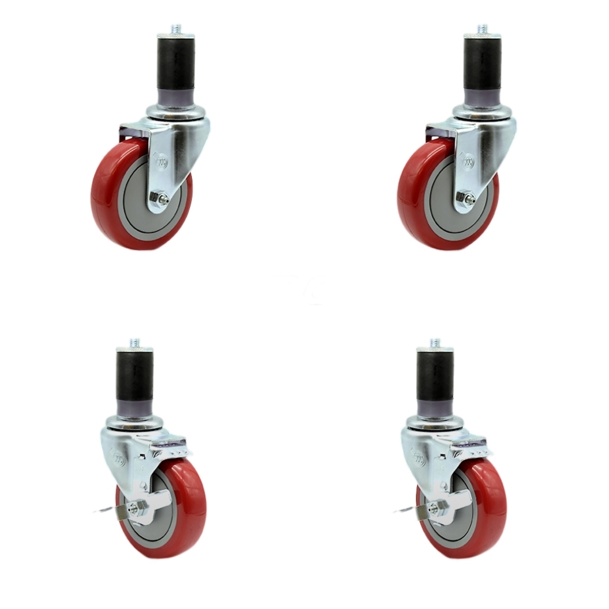 Service Caster, 4Inch x 1 1/4Inch Stem Casters, Wheel Diameter 4 in, Caster Type Swivel, Package (qty.) 4, Model SCC-SSEX20S414-PPUBRED-2-TLB-2-MTG47