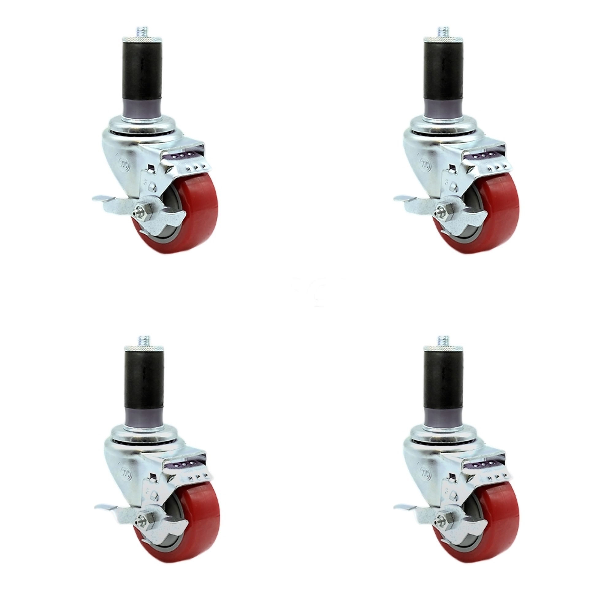 Service Caster, 3Inch x 1 1/4Inch Stem Casters, Wheel Diameter 3 in, Caster Type Rigid, Package (qty.) 4, Model SCC-SSEX20S314-PPUB-RED-TLB-MTG46-4