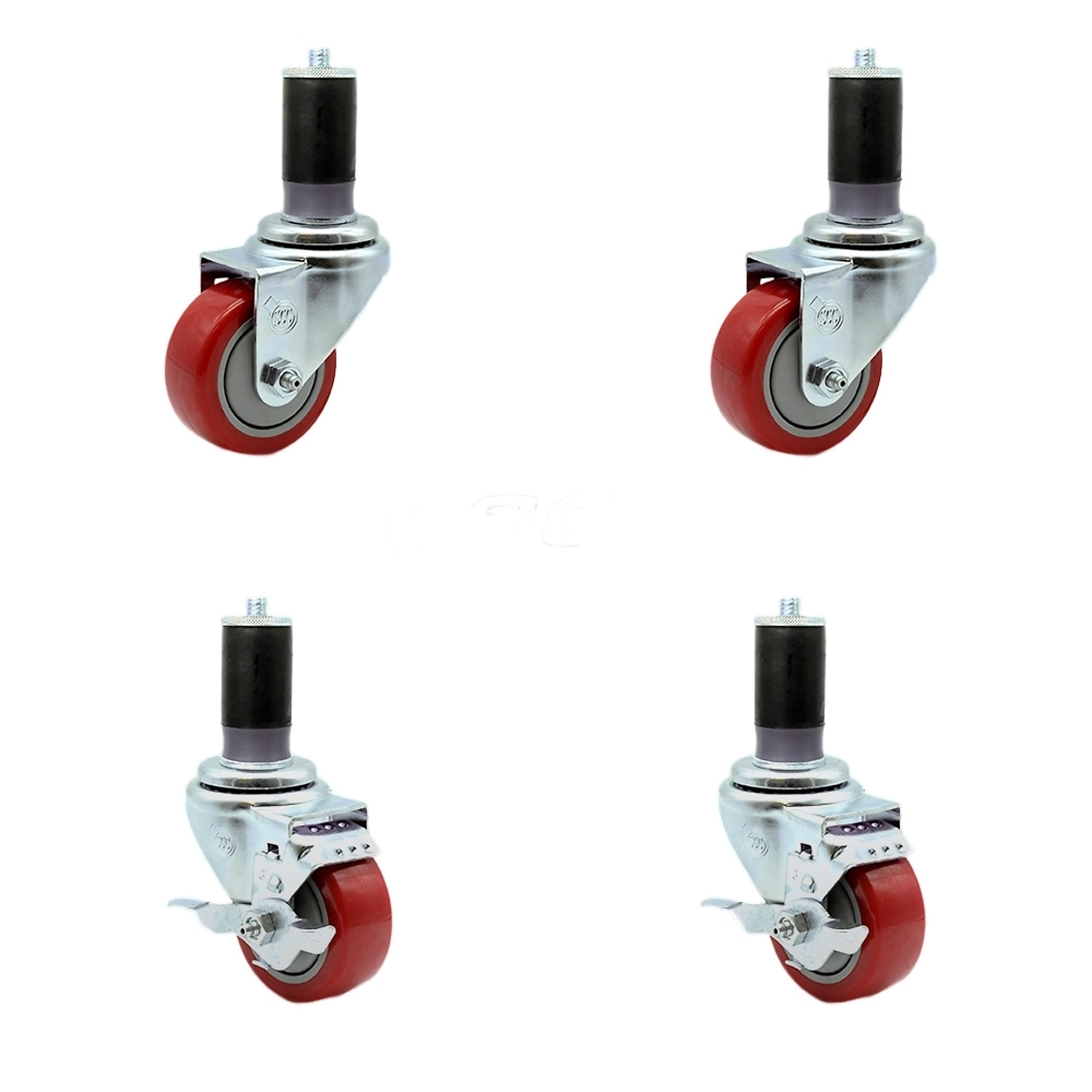 Service Caster, 3Inch x 1 1/4Inch Stem Casters, Wheel Diameter 3 in, Caster Type Swivel, Package (qty.) 4, Model SCC-SSEX20S314-PPUBRED-2-TLB-2-MTG46