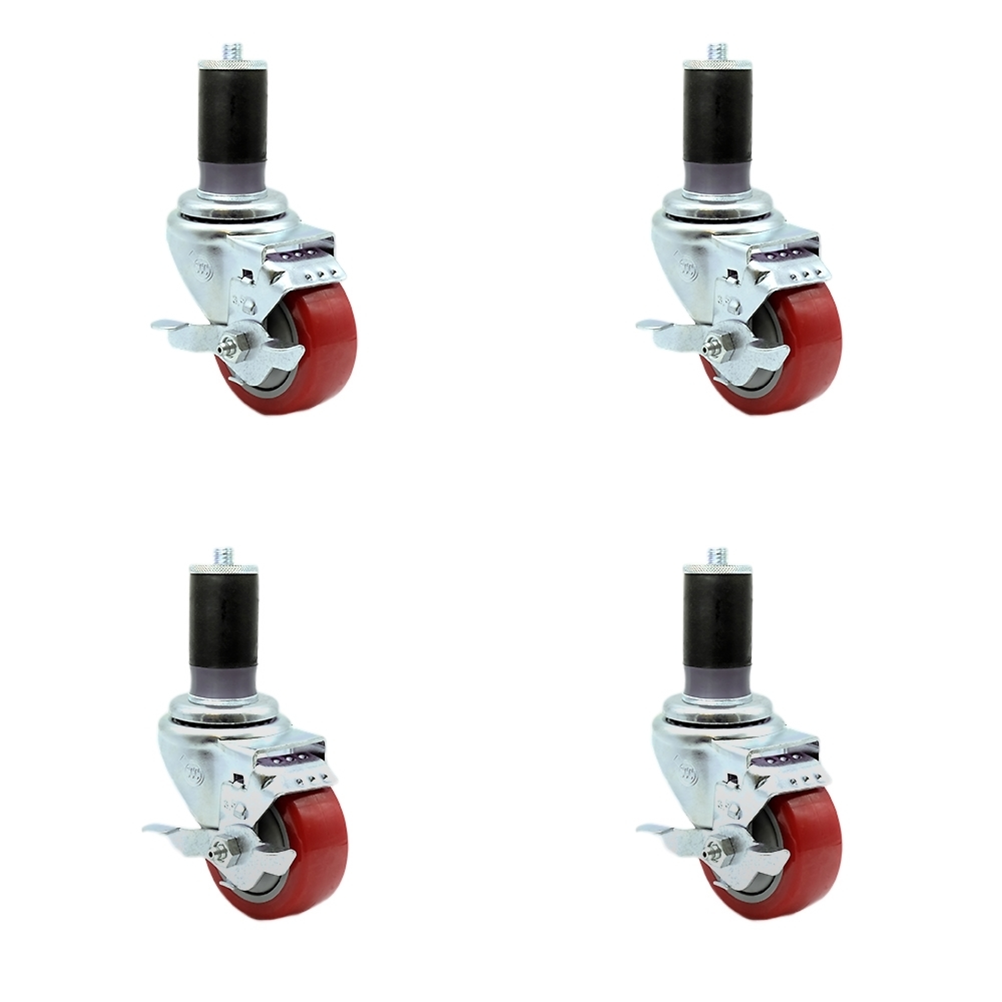 Service Caster, 3 1/2Inch x 1 1/4Inch Stem Casters, Wheel Diameter 3.5 in, Caster Type Rigid, Package (qty.) 4, Model SCC-SSEX20S3514-PPUB-RED-TLB-