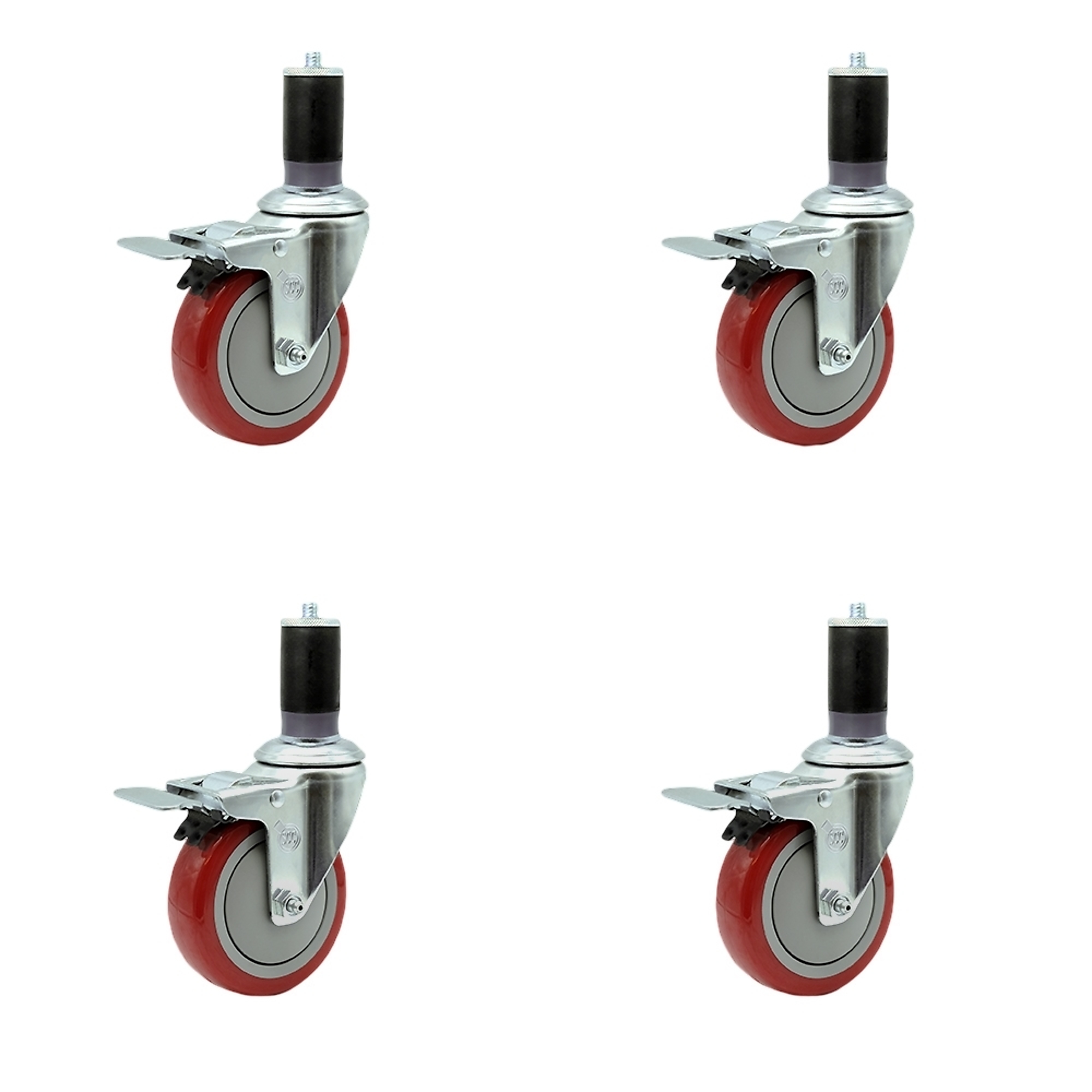 Service Caster, 4Inch x 1 1/4Inch Stem Casters, Wheel Diameter 4 in, Caster Type Rigid, Package (qty.) 4, Model SCC-SSTTLEX20S414-PPUB-RED-MTG47-4