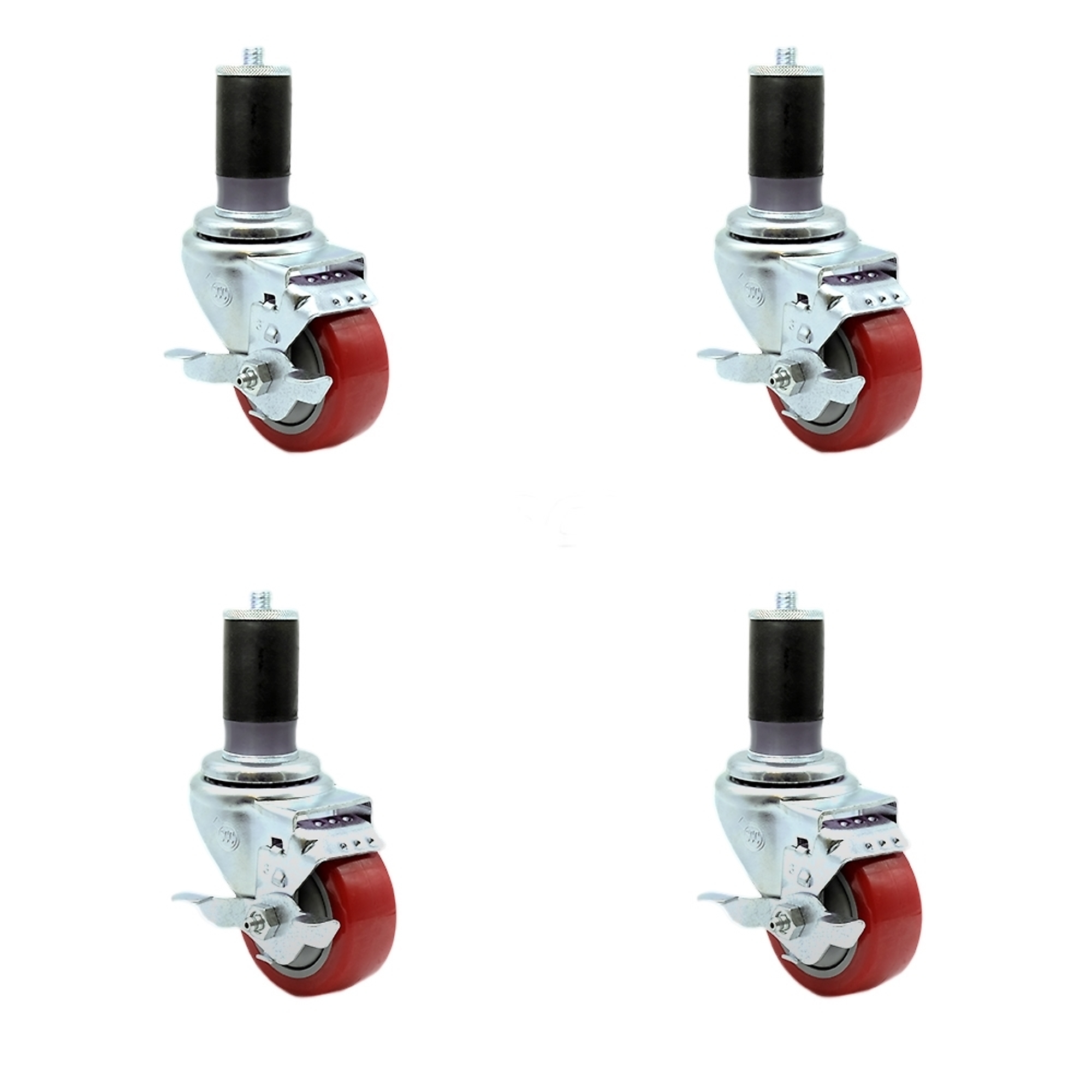 Service Caster, 3Inch x 1 1/4Inch Stem Casters, Wheel Diameter 3 in, Caster Type Rigid, Package (qty.) 4, Model SCC-SSEX20S314-PPUB-RED-TLB-MTG47-4