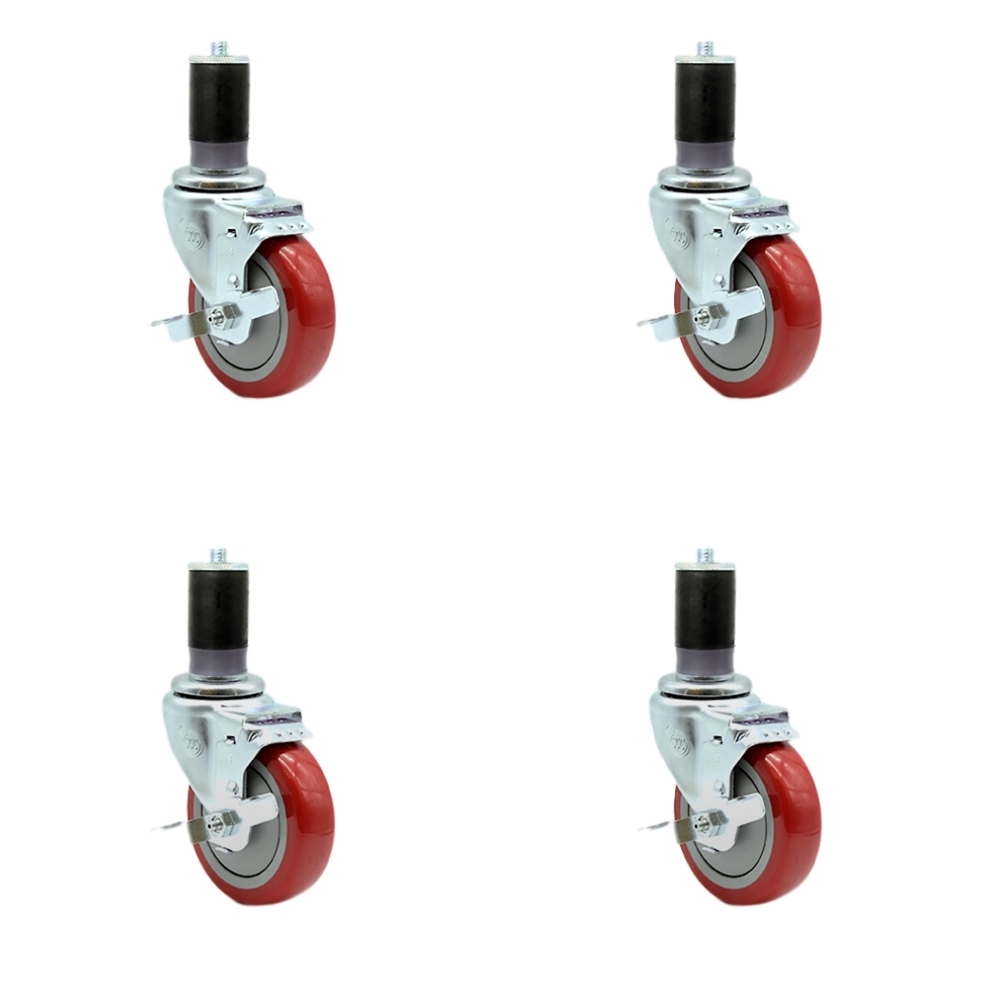 Service Caster, 4Inch x 1 1/4Inch Stem Casters, Wheel Diameter 4 in, Caster Type Rigid, Package (qty.) 4, Model SCC-SSEX20S414-PPUB-RED-TLB-MTG47-4