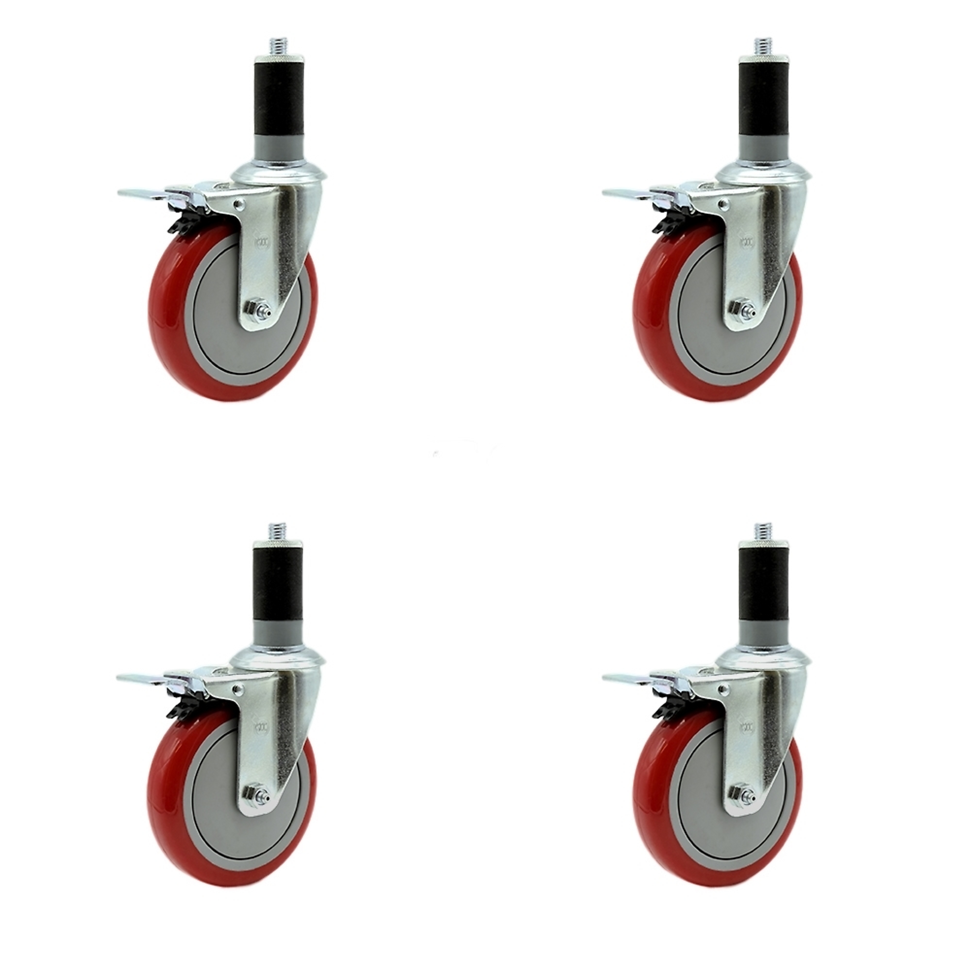 Service Caster, 5Inch x 1 1/4Inch Stem Casters, Wheel Diameter 5 in, Caster Type Rigid, Package (qty.) 4, Model SCC-SSTTLEX20S514-PPUB-RED-MTG47-4