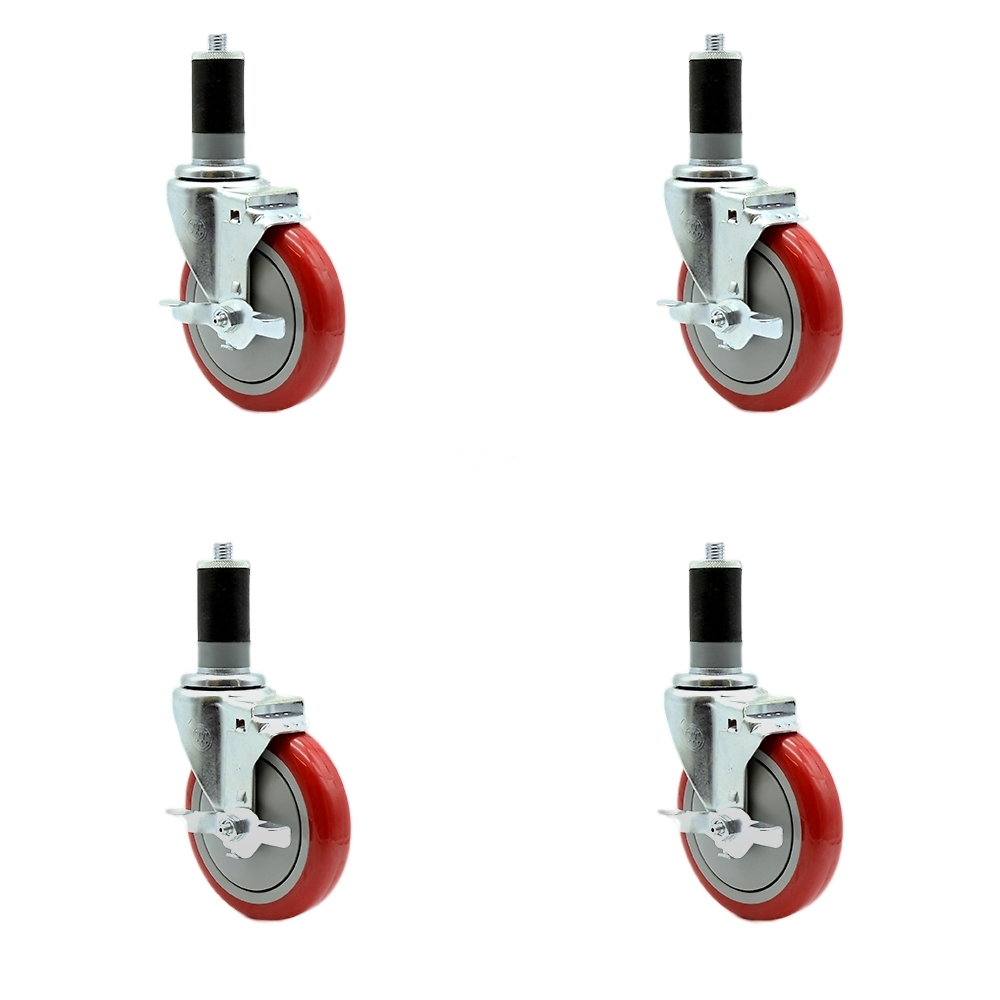 Service Caster, 5Inch x 1 1/4Inch Stem Casters, Wheel Diameter 5 in, Caster Type Rigid, Package (qty.) 4, Model SCC-SSEX20S514-PPUB-RED-TLB-MTG47-4