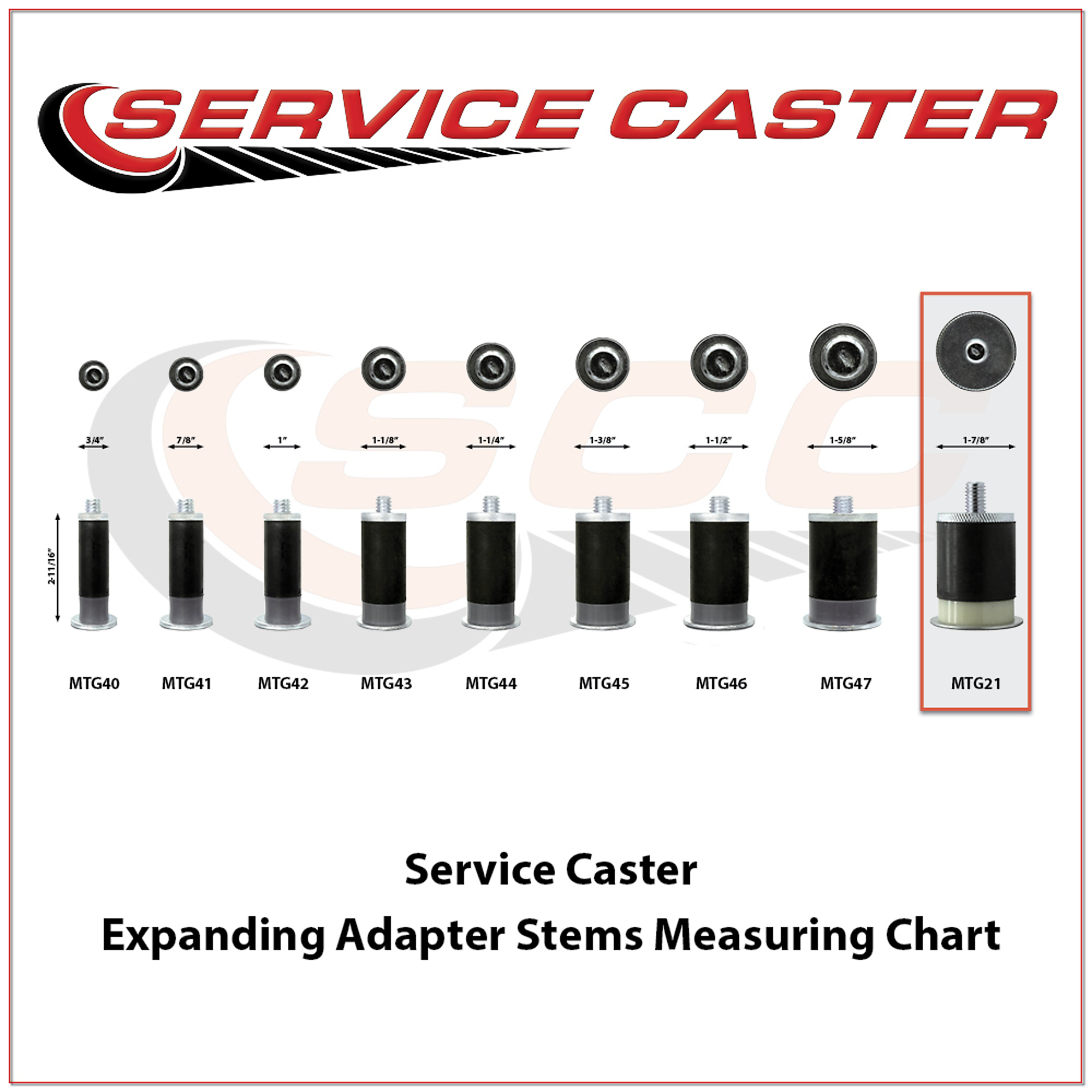 Service Caster, 3 1/2Inch x 1 1/4Inch Stem Casters, Wheel Diameter 3.5 in, Caster Type Rigid, Package (qty.) 4, Model SCC-SSEX20S3514-PPUB-TLB-MTG21-4