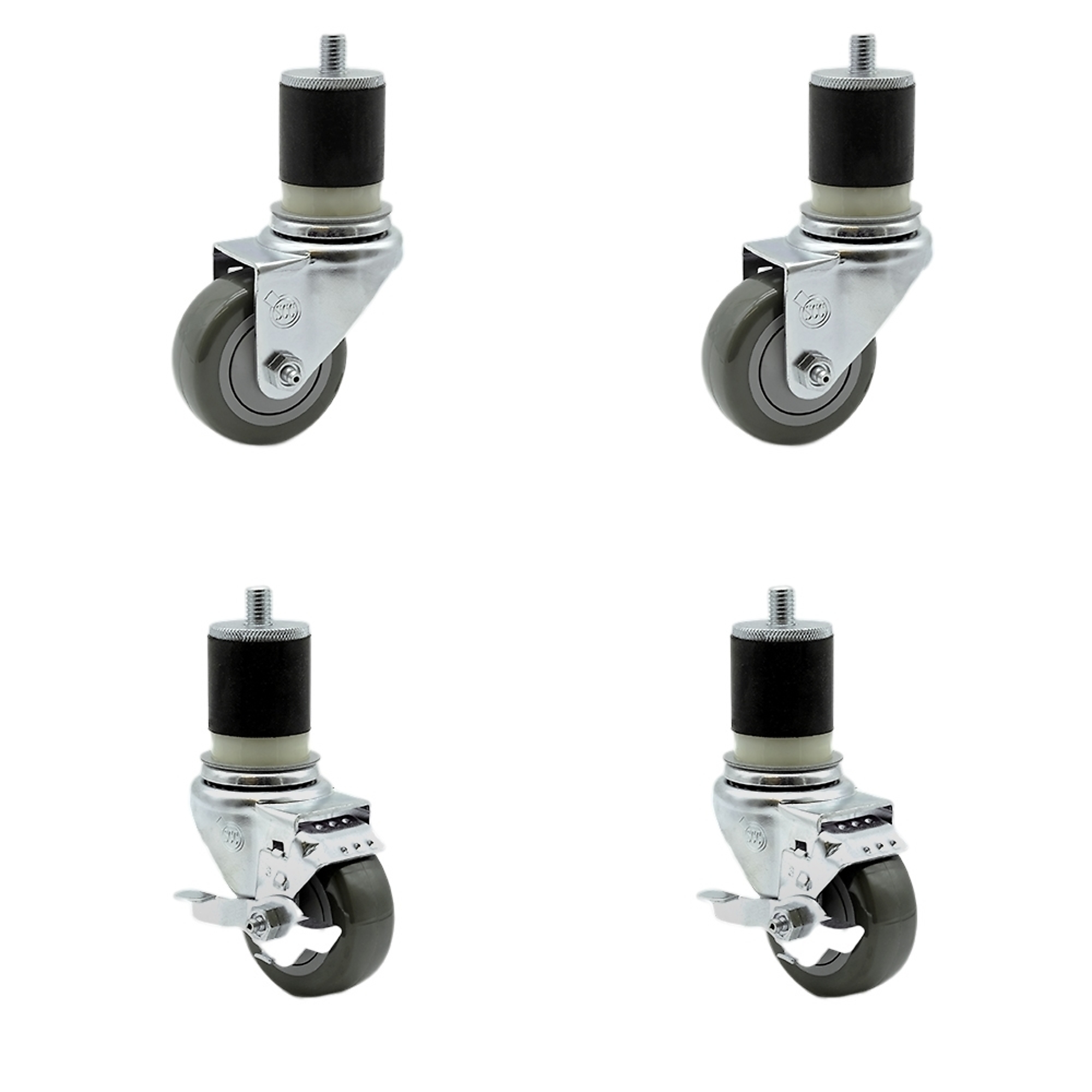 Service Caster, 3Inch x 1 1/4Inch Stem Casters, Wheel Diameter 3 in, Caster Type Swivel, Package (qty.) 4, Model SCC-SSEX20S314-PPUB-2-TLB-2-MTG21