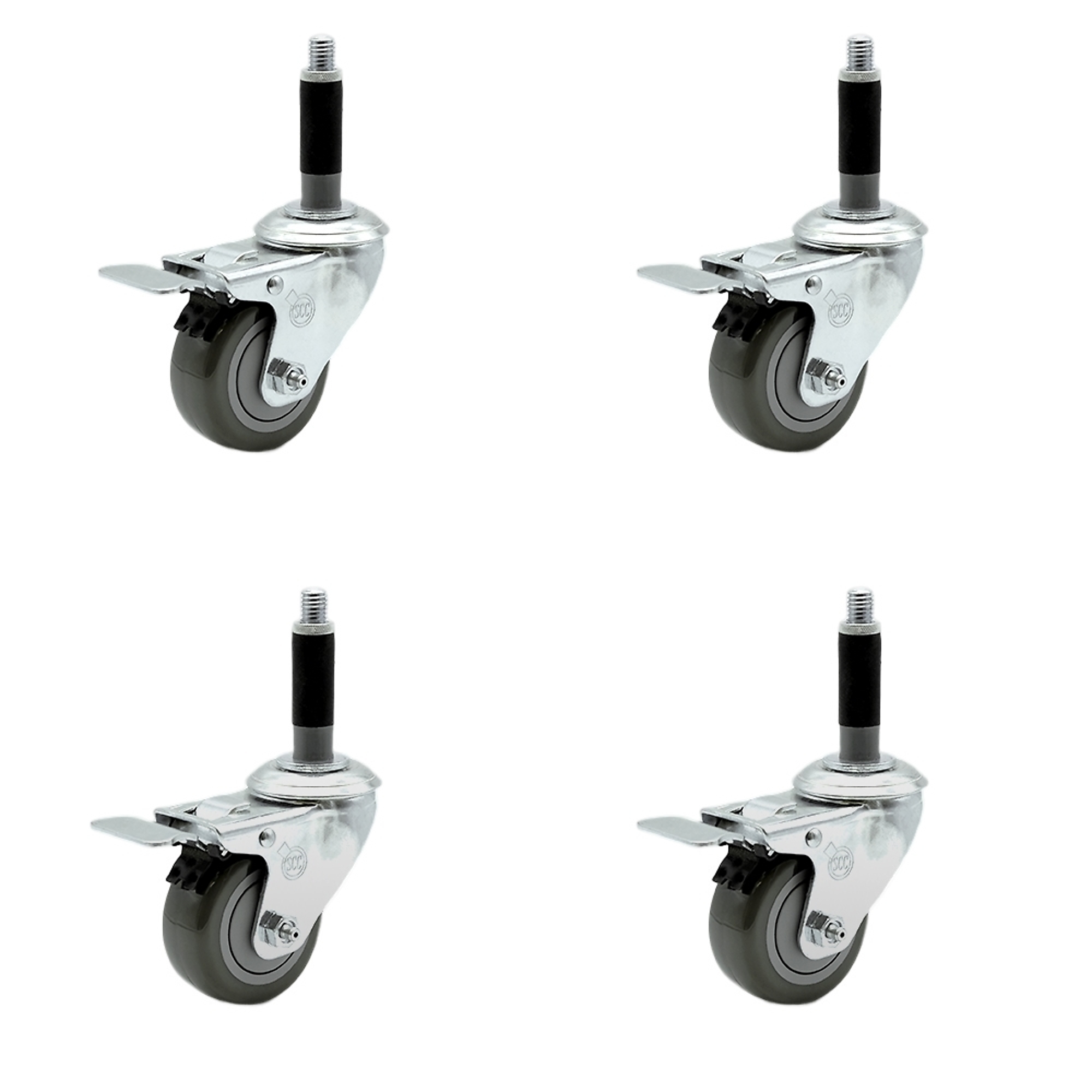 Service Caster, 3Inch x 1 1/4Inch Stem Casters, Wheel Diameter 3 in, Caster Type Rigid, Package (qty.) 4, Model SCC-SSTTLEX20S314-PPUB-MTG40-4