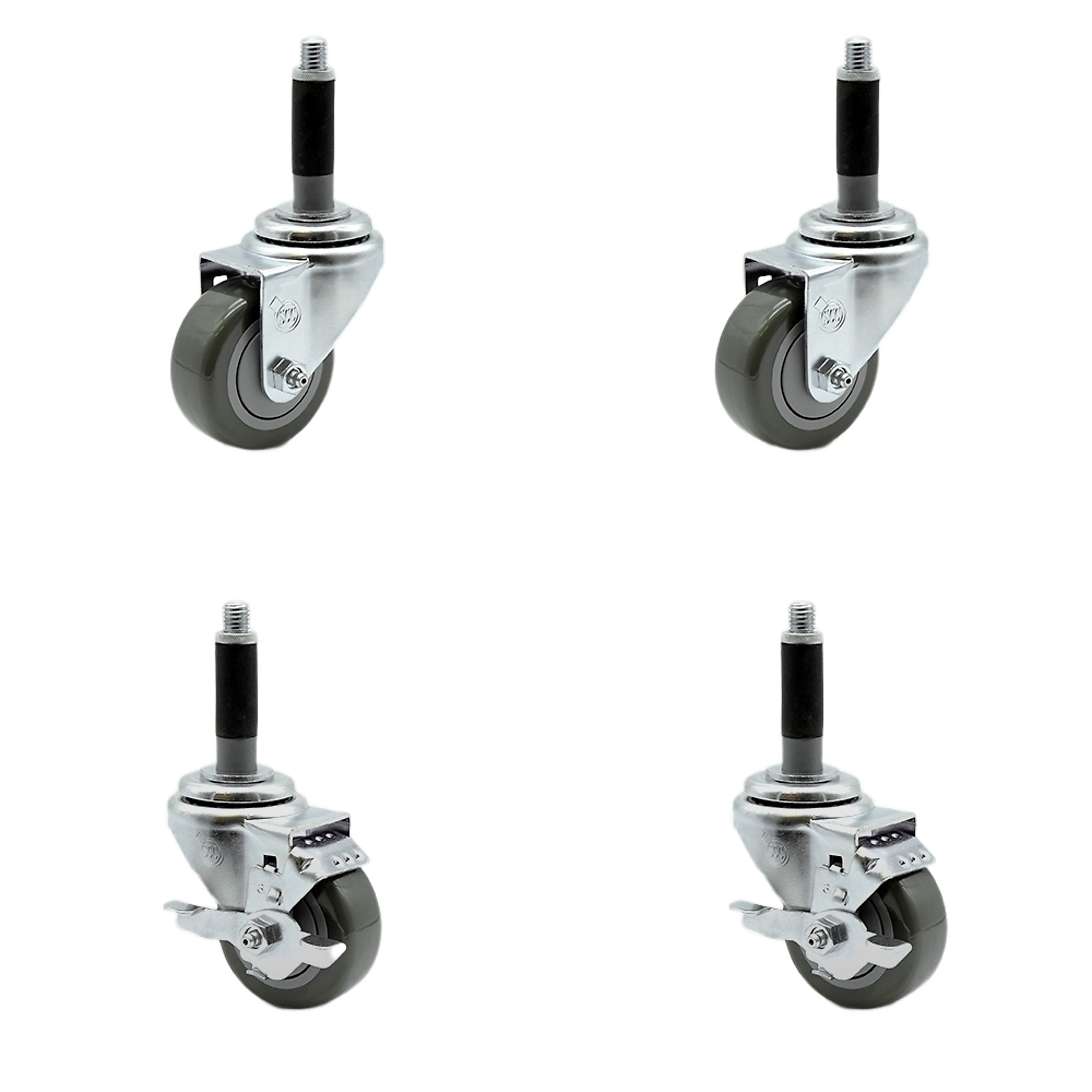 Service Caster, 3Inch x 1 1/4Inch Stem Casters, Wheel Diameter 3 in, Caster Type Swivel, Package (qty.) 4, Model SCC-SSEX20S314-PPUB-2-TLB-2-MTG40