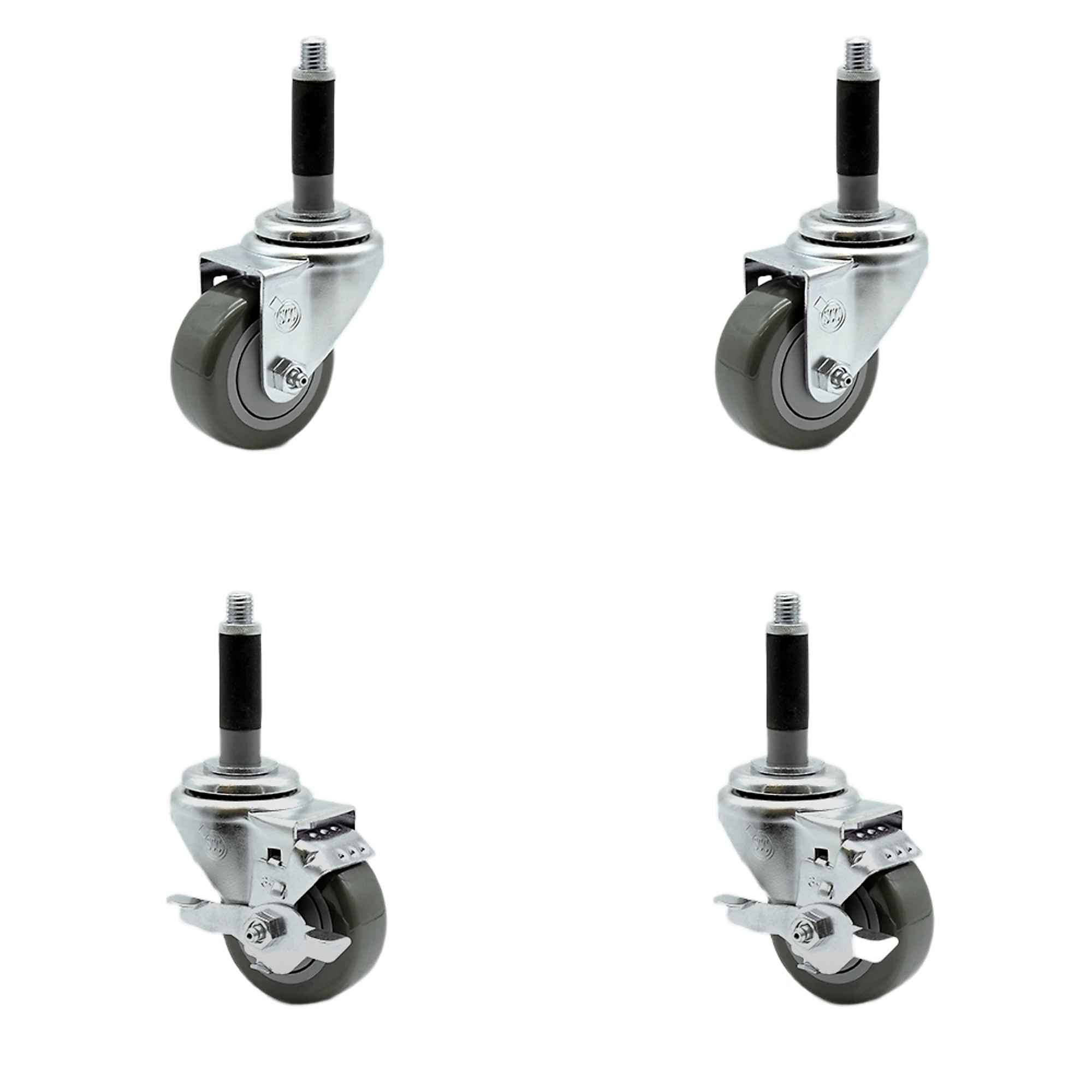 Service Caster, 3 1/2Inch x 1 1/4Inch Stem Casters, Wheel Diameter 3.5 in, Caster Type Swivel, Package (qty.) 4, Model SCC-SSEX20S3514-PPUB-2-TLB-2-