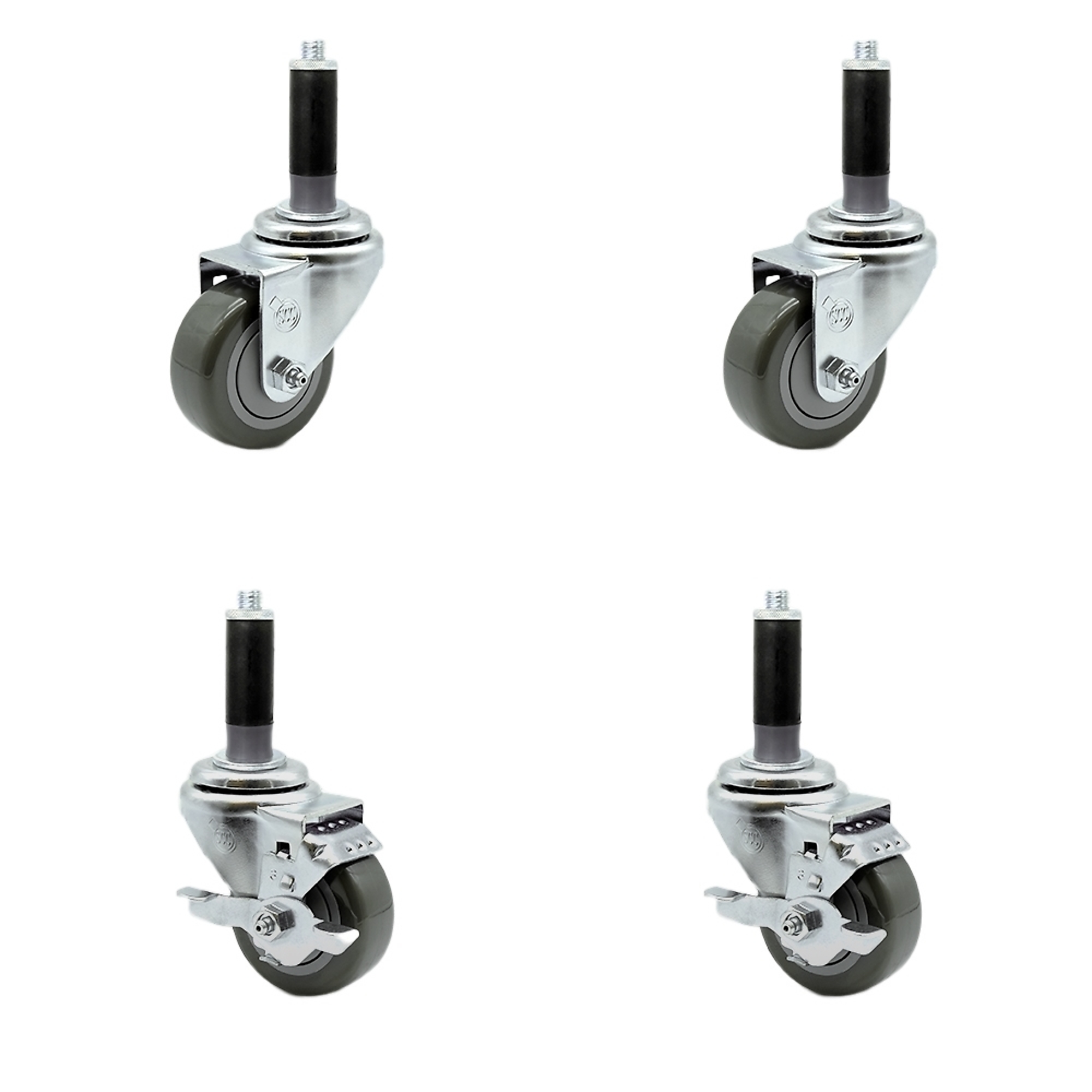 Service Caster, 3Inch x 1 1/4Inch Stem Casters, Wheel Diameter 3 in, Caster Type Swivel, Package (qty.) 4, Model SCC-SSEX20S314-PPUB-2-TLB-2-MTG41