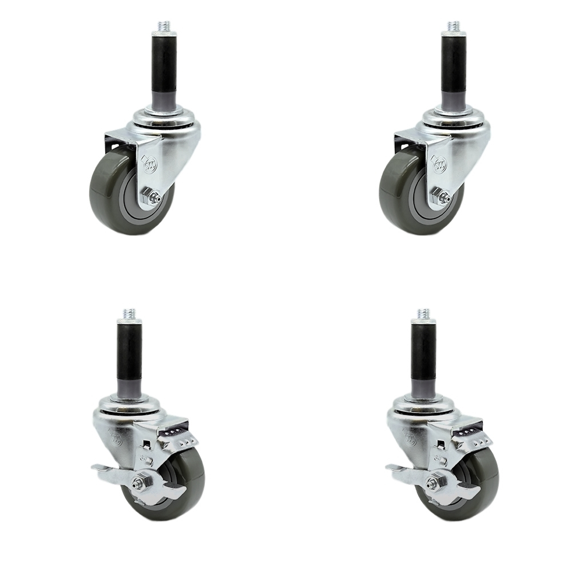 Service Caster, 3 1/2Inch x 1 1/4Inch Stem Casters, Wheel Diameter 3.5 in, Caster Type Swivel, Package (qty.) 4, Model SCC-SSEX20S3514-PPUB-2-TLB-2-