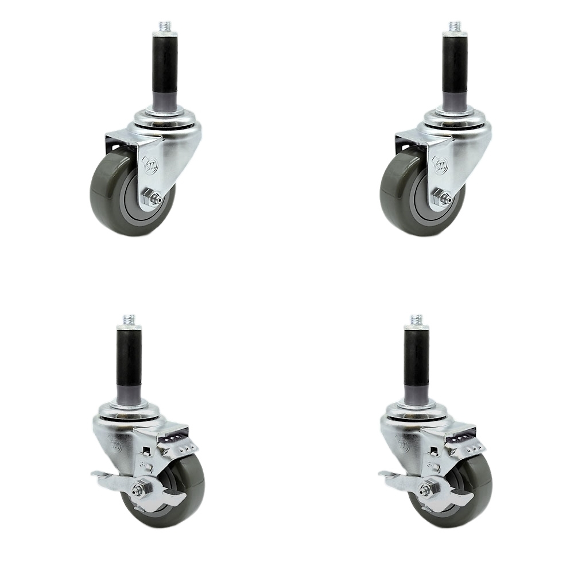 Service Caster, 3 1/2Inch x 1 1/4Inch Stem Casters, Wheel Diameter 3.5 in, Caster Type Swivel, Package (qty.) 4, Model SCC-SSEX20S3514-PPUB-2-TLB-2-