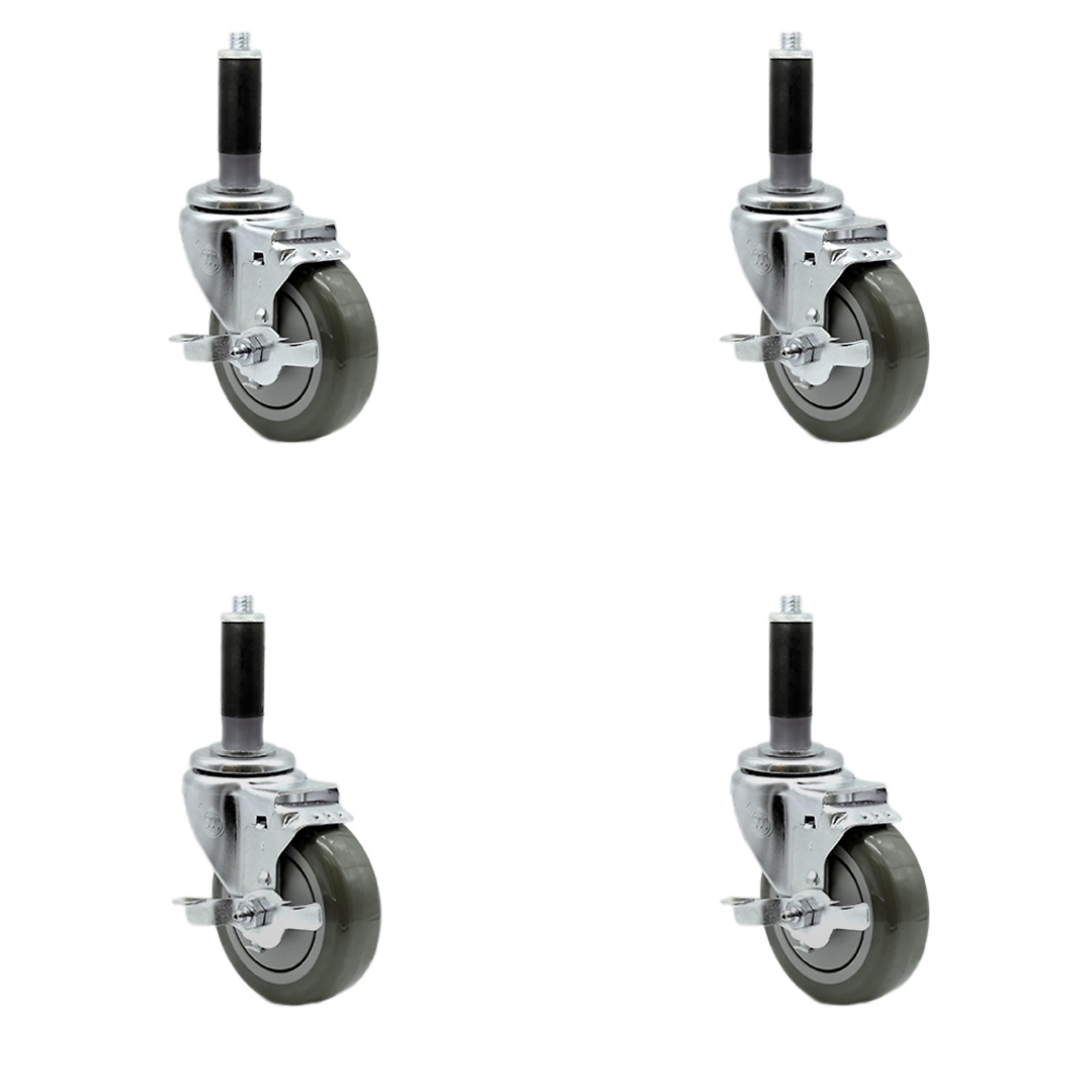 Service Caster, 4Inch x 1 1/4Inch Stem Casters, Wheel Diameter 4 in, Caster Type Rigid, Package (qty.) 4, Model SCC-SSEX20S414-PPUB-TLB-MTG41-4