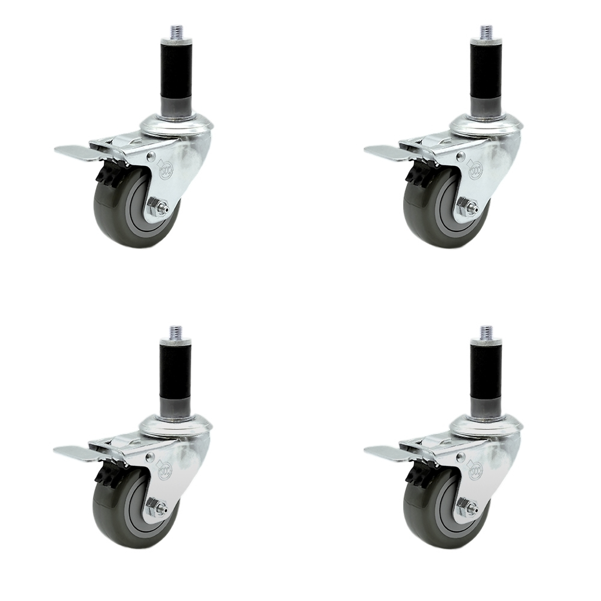 Service Caster, 3Inch x 1 1/4Inch Stem Casters, Wheel Diameter 3 in, Caster Type Rigid, Package (qty.) 4, Model SCC-SSTTLEX20S314-PPUB-MTG43-4