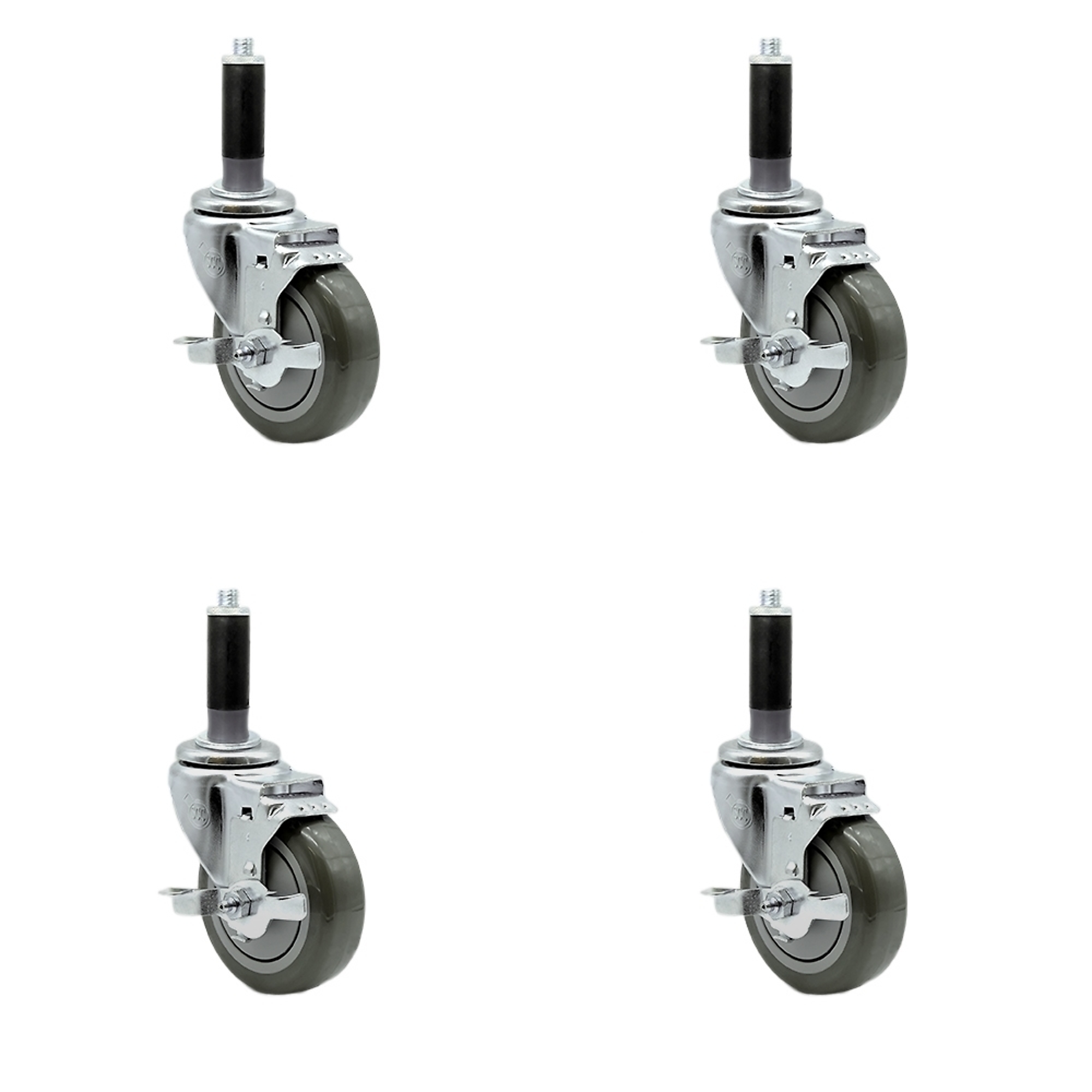 Service Caster, 4Inch x 1 1/4Inch Stem Casters, Wheel Diameter 4 in, Caster Type Rigid, Package (qty.) 4, Model SCC-SSEX20S414-PPUB-TLB-MTG42-4