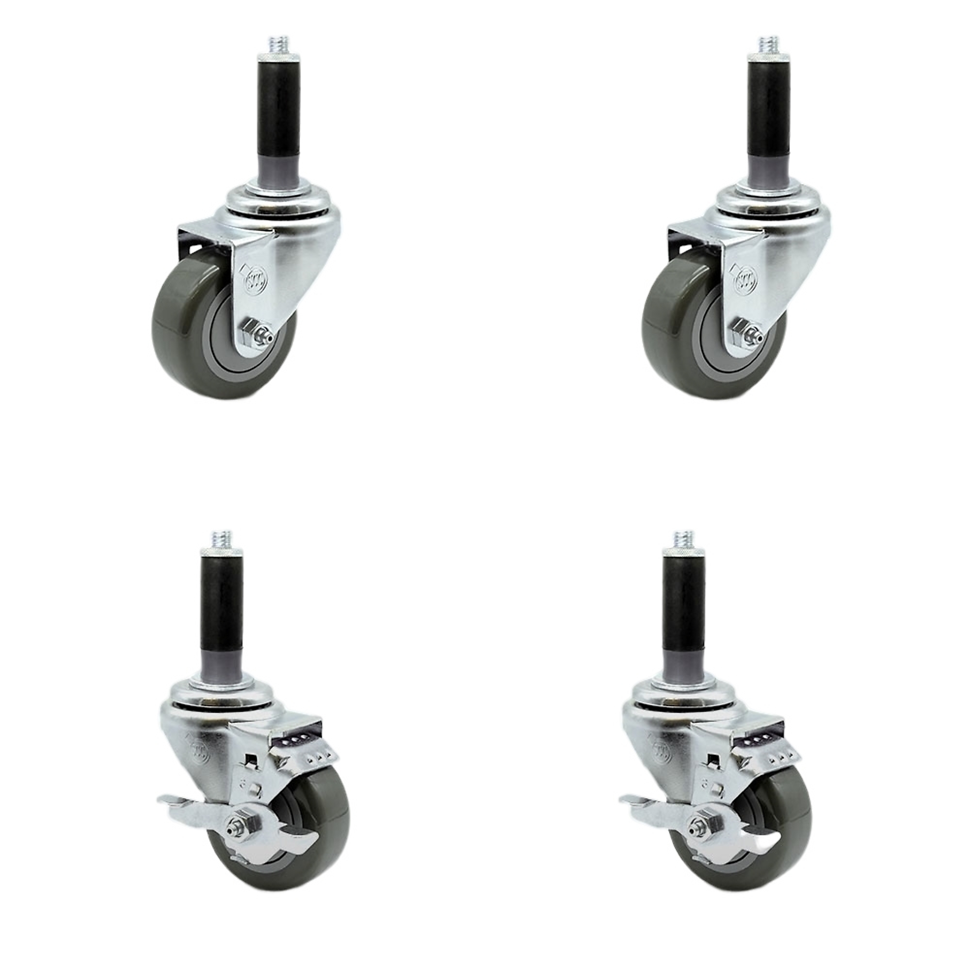 Service Caster, 3Inch x 1 1/4Inch Stem Casters, Wheel Diameter 3 in, Caster Type Swivel, Package (qty.) 4, Model SCC-SSEX20S314-PPUB-2-TLB-2-MTG42