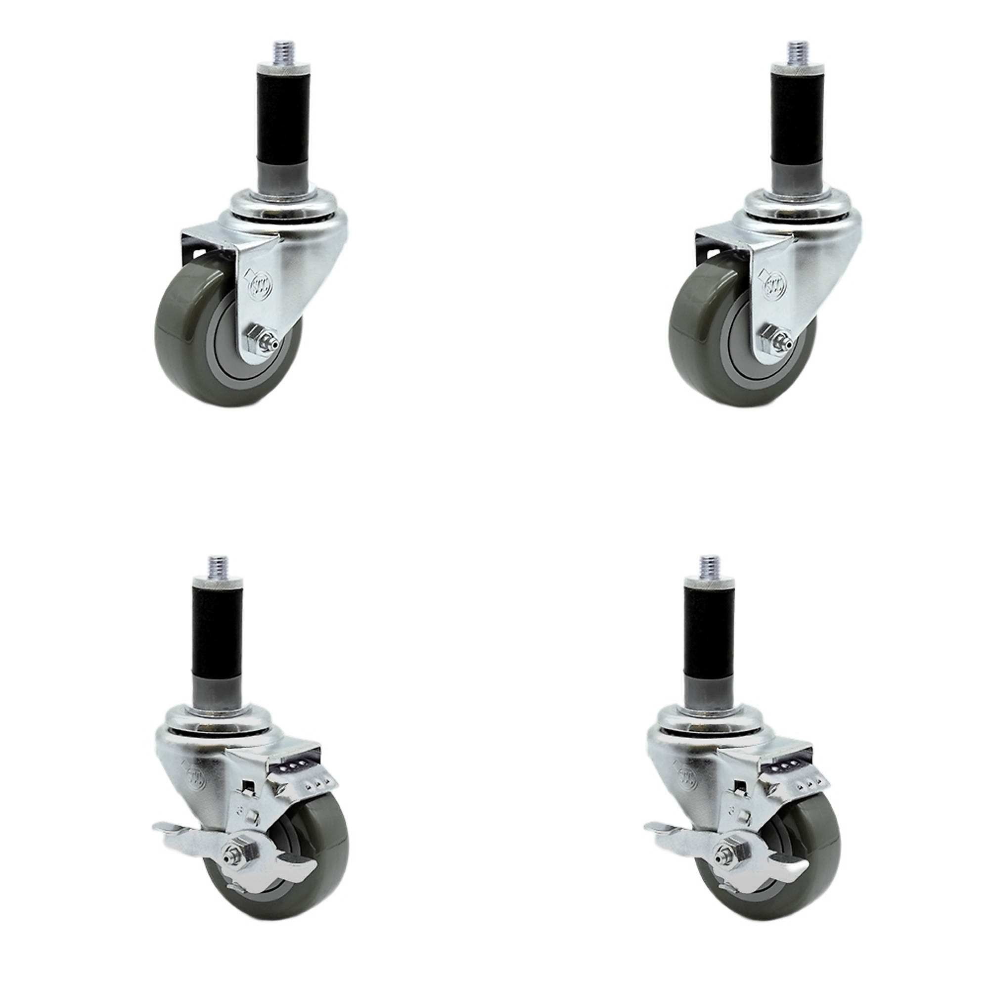 Service Caster, 3Inch x 1 1/4Inch Stem Casters, Wheel Diameter 3 in, Caster Type Swivel, Package (qty.) 4, Model SCC-SSEX20S314-PPUB-2-TLB-2-MTG43