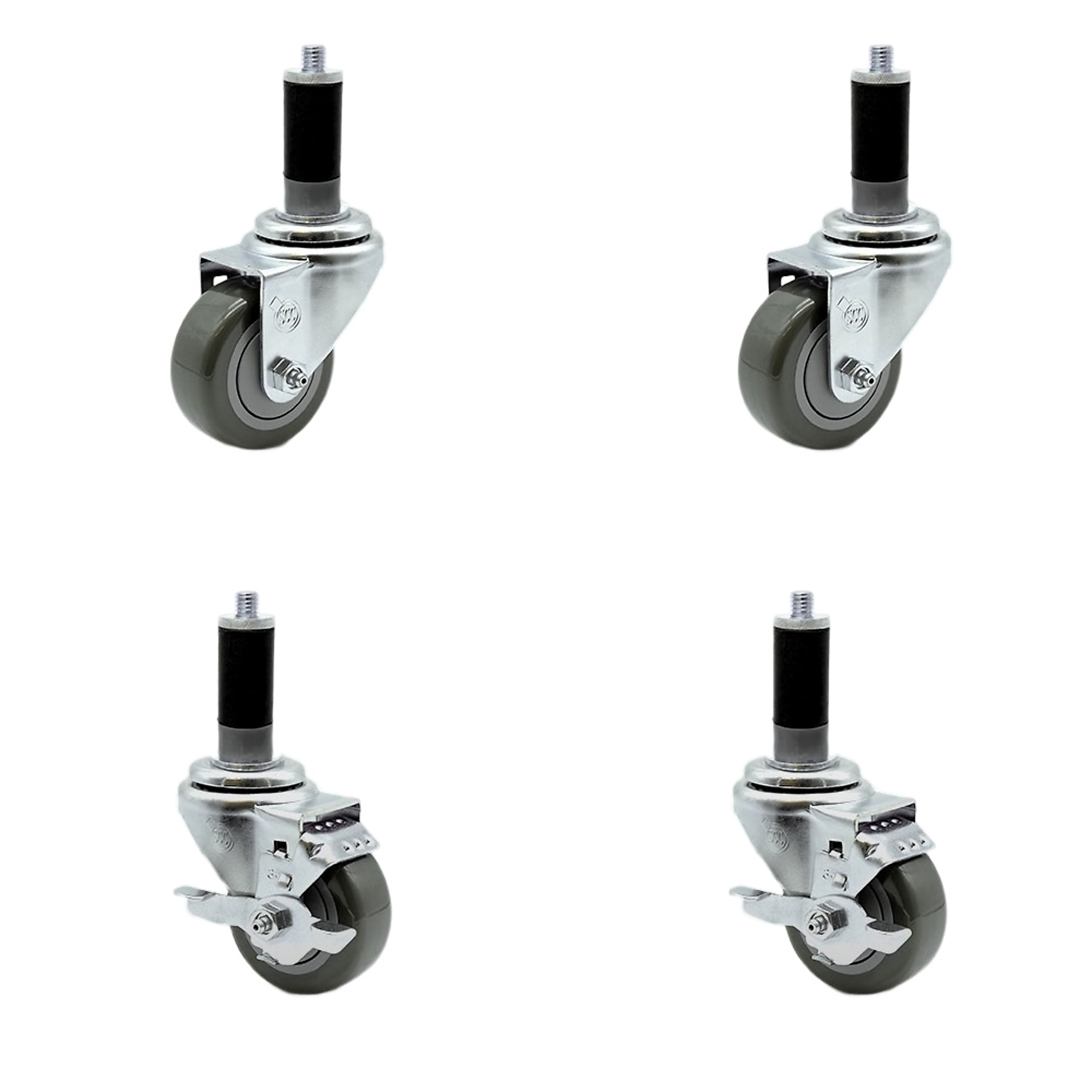 Service Caster, 3 1/2Inch x 1 1/4Inch Stem Casters, Wheel Diameter 3.5 in, Caster Type Swivel, Package (qty.) 4, Model SCC-SSEX20S3514-PPUB-2-TLB-2-