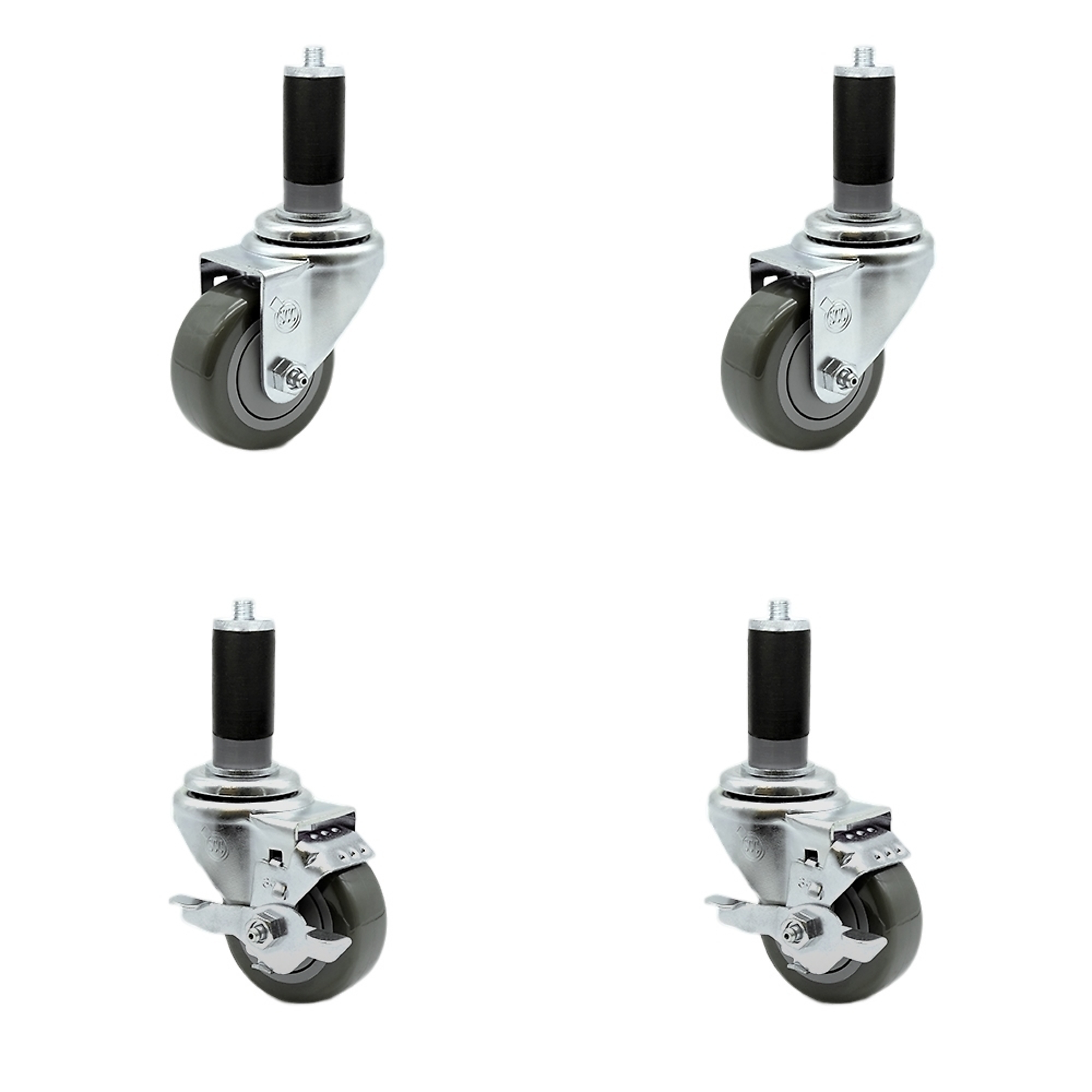 Service Caster, 3Inch x 1 1/4Inch Stem Casters, Wheel Diameter 3 in, Caster Type Swivel, Package (qty.) 4, Model SCC-SSEX20S314-PPUB-2-TLB-2-MTG44