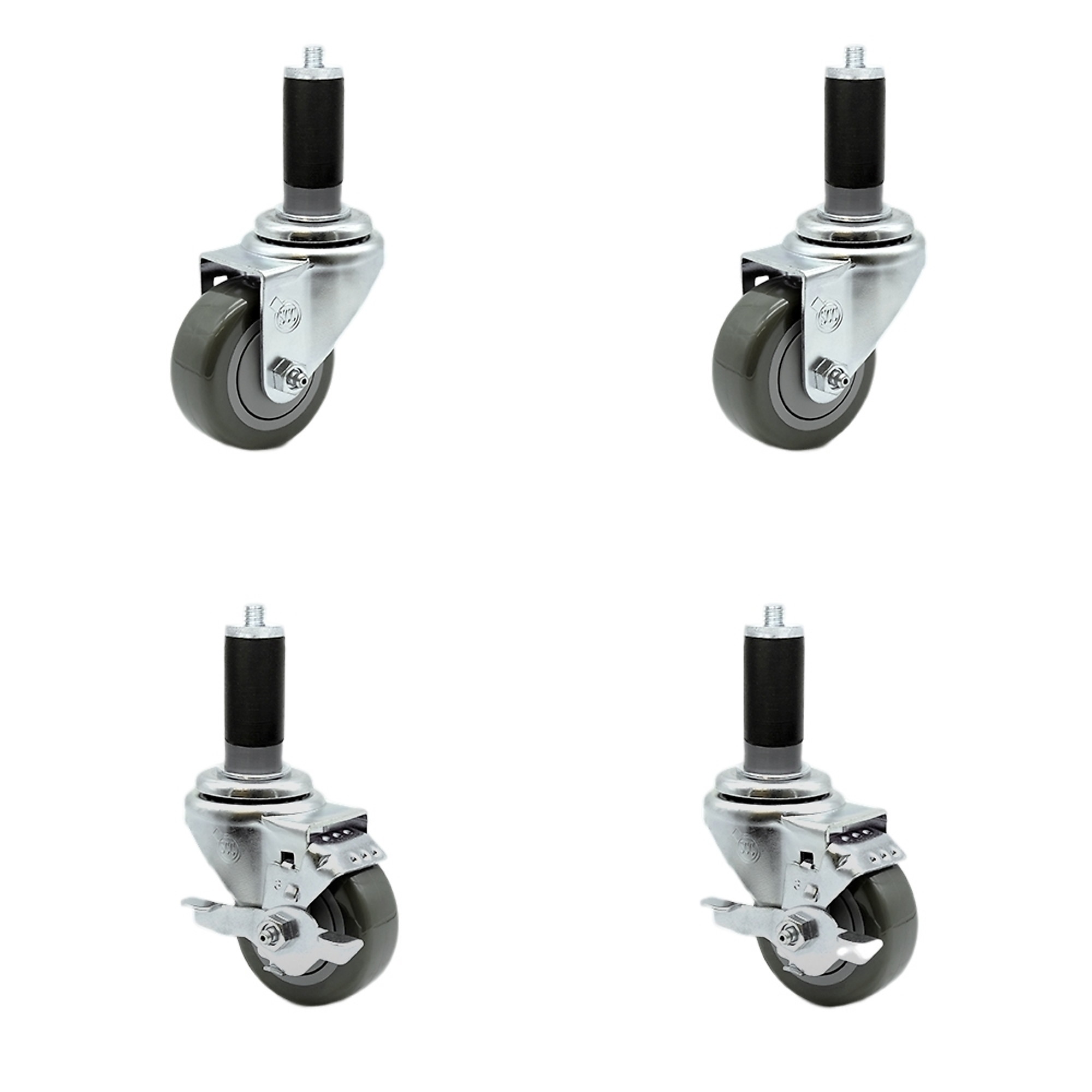 Service Caster, 3Inch x 1 1/4Inch Stem Casters, Wheel Diameter 3 in, Caster Type Swivel, Package (qty.) 4, Model SCC-SSEX20S314-PPUB-2-TLB-2-MTG45