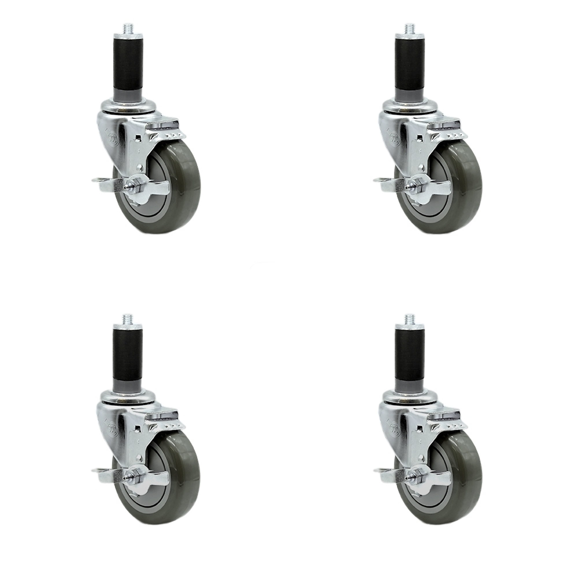 Service Caster, 4Inch x 1 1/4Inch Stem Casters, Wheel Diameter 4 in, Caster Type Rigid, Package (qty.) 4, Model SCC-SSEX20S414-PPUB-TLB-MTG45-4