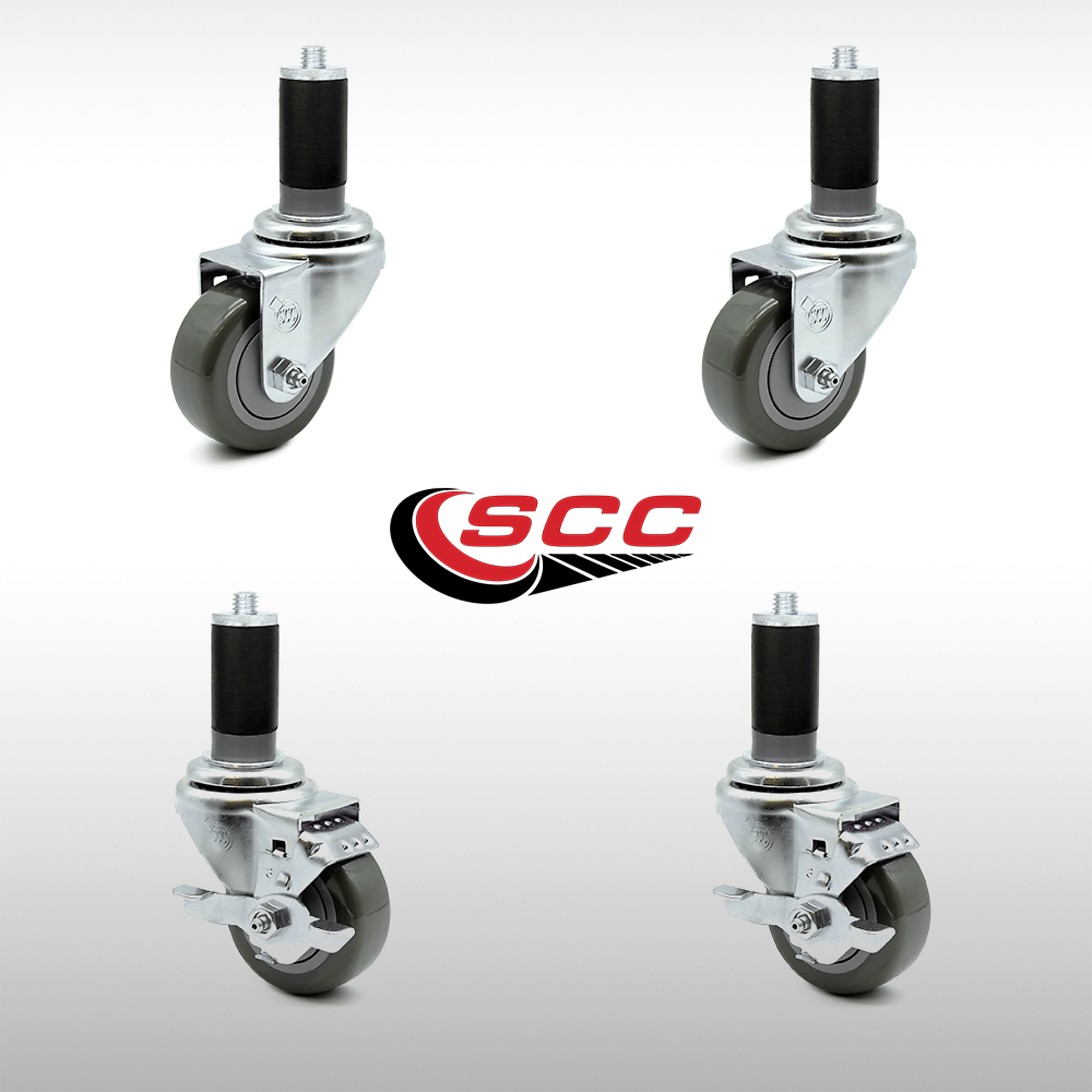 Service Caster, 3Inch x 1 1/4Inch Stem Casters, Wheel Diameter 3 in, Caster Type Swivel, Package (qty.) 4, Model SCC-SSEX20S314-PPUB-2-TLB-2-MTG46