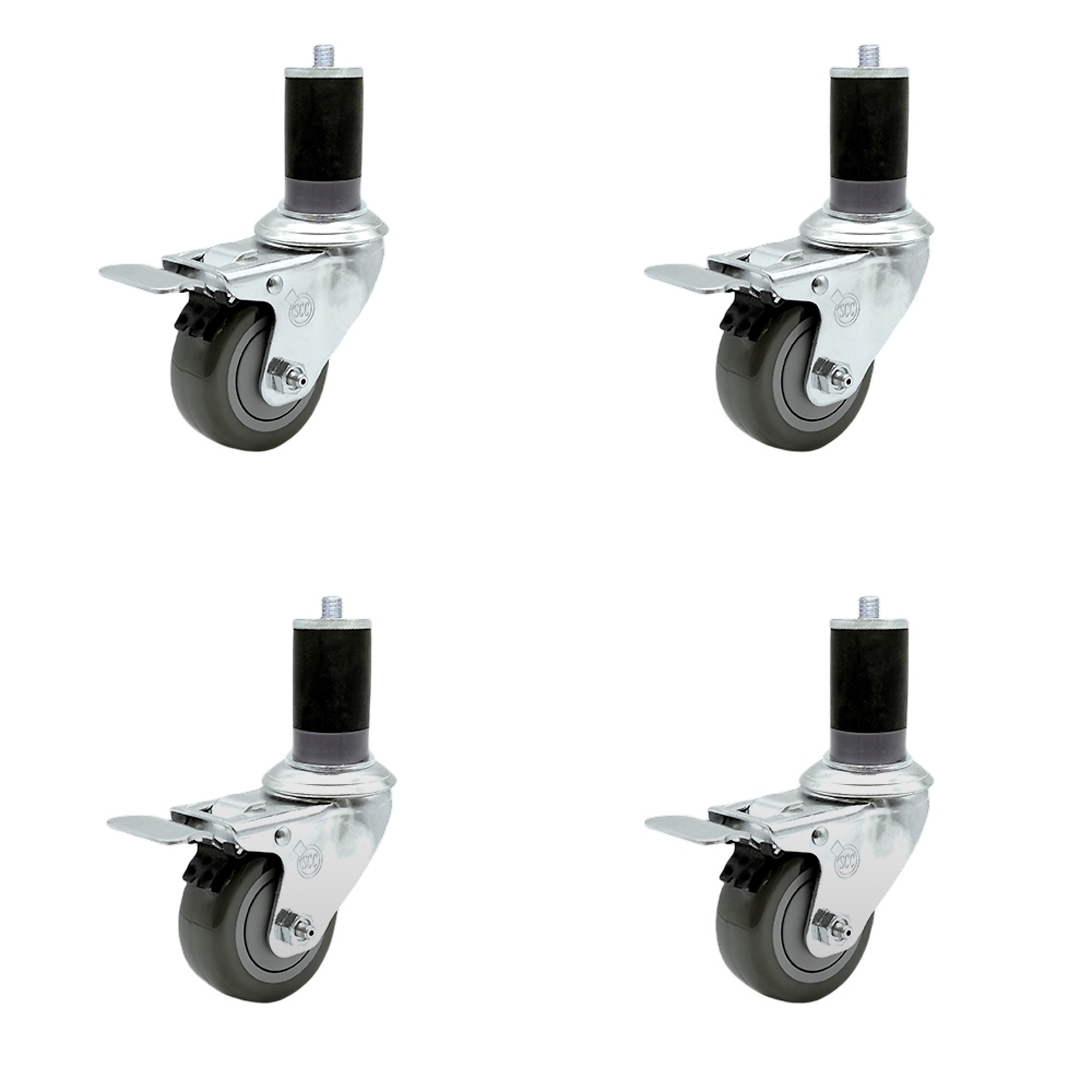 Service Caster, 3Inch x 1 1/4Inch Stem Casters, Wheel Diameter 3 in, Caster Type Rigid, Package (qty.) 4, Model SCC-SSTTLEX20S314-PPUB-MTG47-4