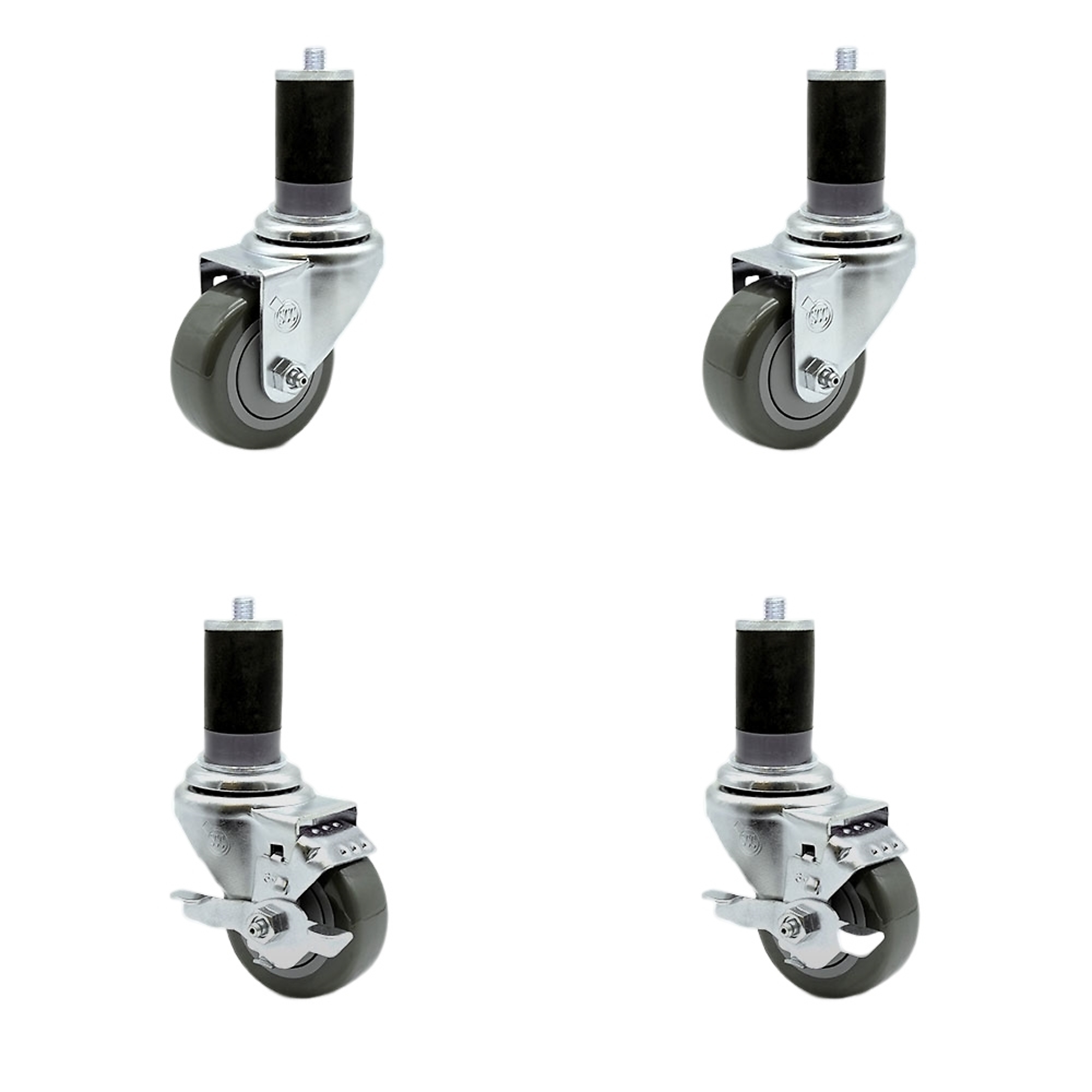 Service Caster, 3 1/2Inch x 1 1/4Inch Stem Casters, Wheel Diameter 3.5 in, Caster Type Swivel, Package (qty.) 4, Model SCC-SSEX20S3514-PPUB-2-TLB-2-