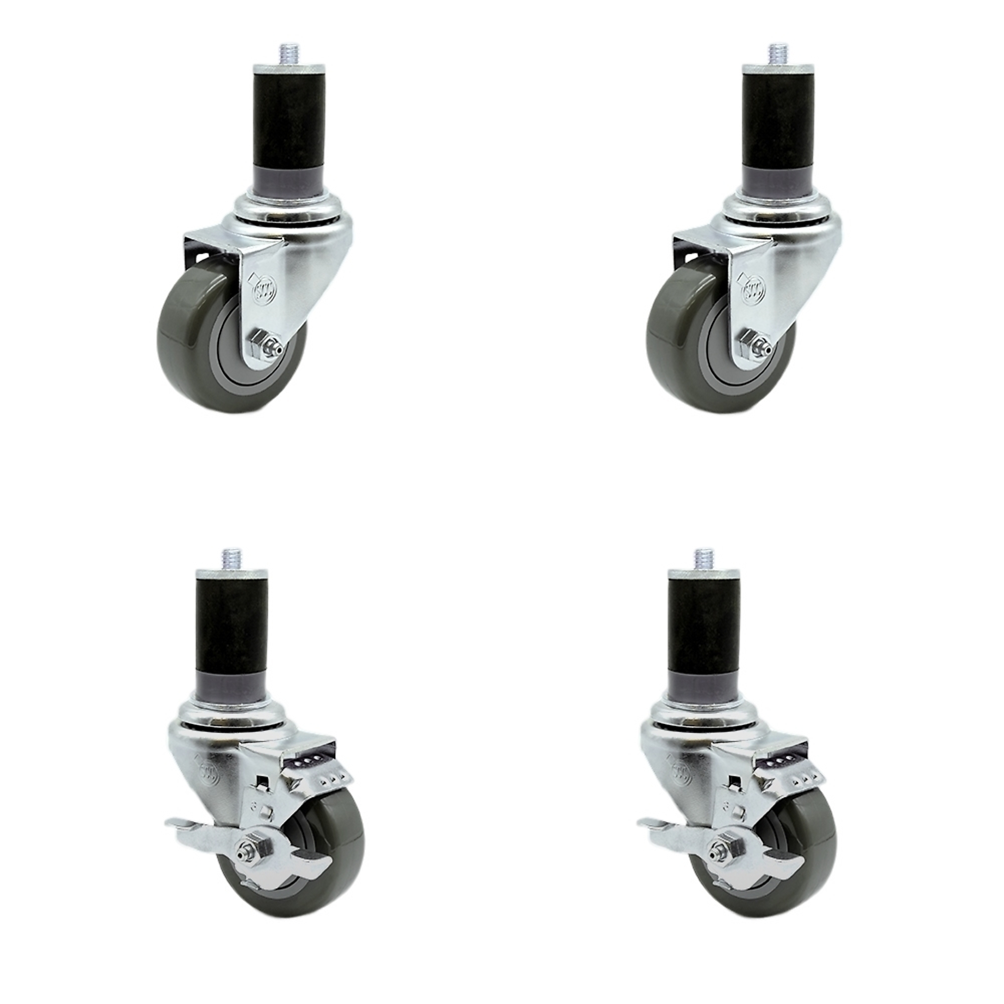 Service Caster, 3Inch x 1 1/4Inch Stem Casters, Wheel Diameter 3 in, Caster Type Swivel, Package (qty.) 4, Model SCC-SSEX20S314-PPUB-2-TLB-2-MTG47