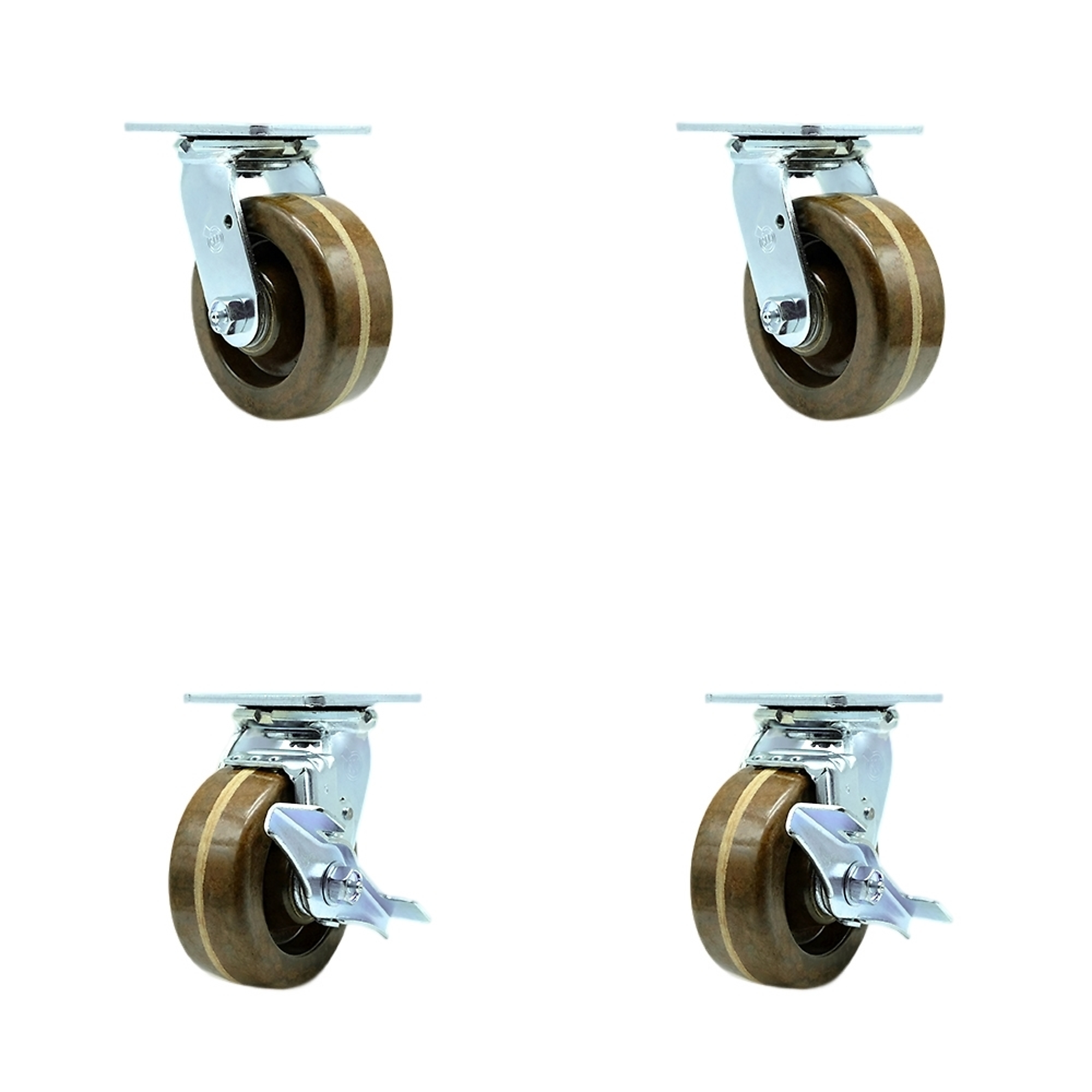 Service Caster, 5Inch x 2Inch Plate Casters, Wheel Diameter 5 in, Caster Type Swivel, Package (qty.) 4, Model SCC-30CS520-PHRHT-2-TLB-2