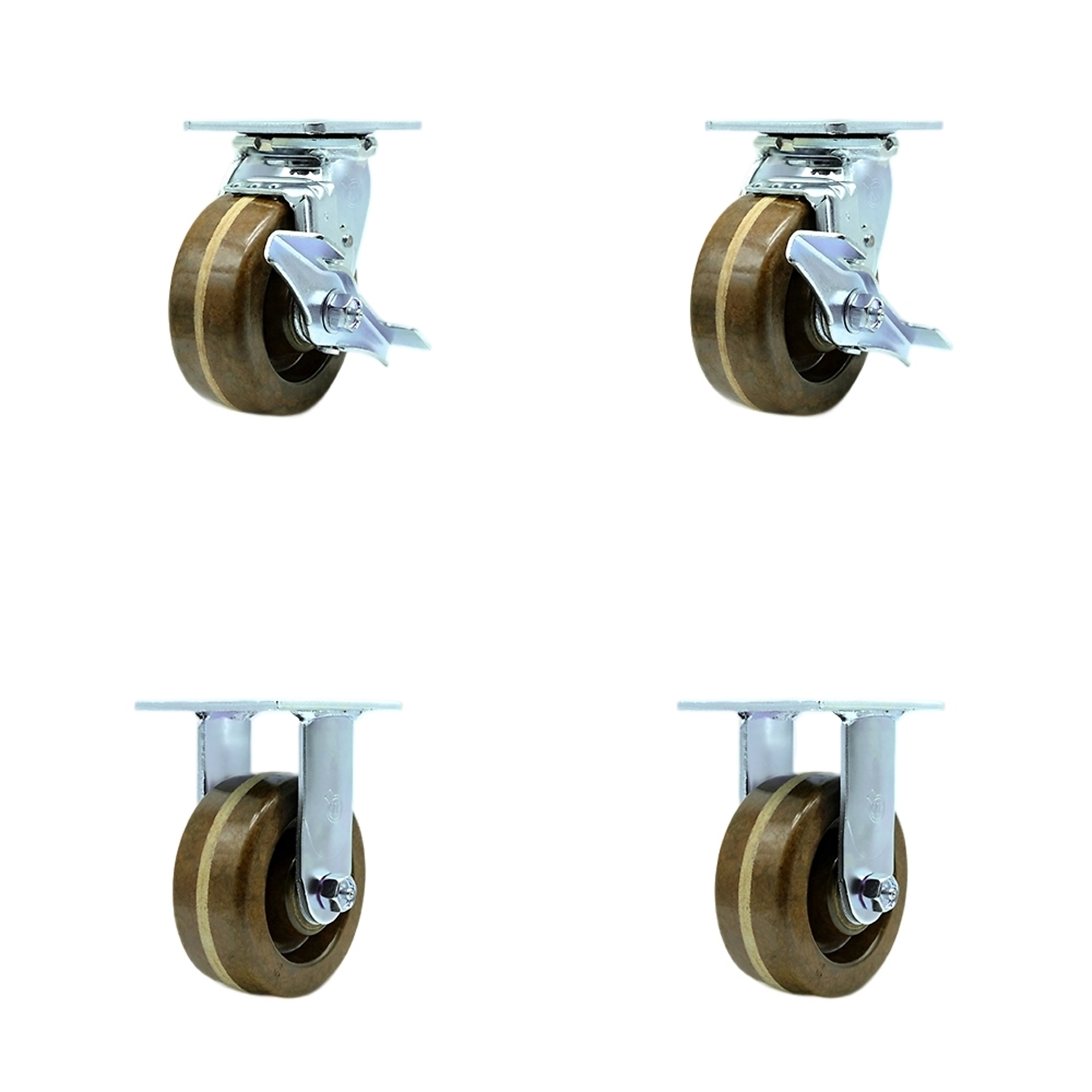 Service Caster, 5Inch x 2Inch Plate Casters, Wheel Diameter 5 in, Caster Type Swivel, Package (qty.) 4, Model SCC-30CS520-PHRHT-TLB-2-R520-2