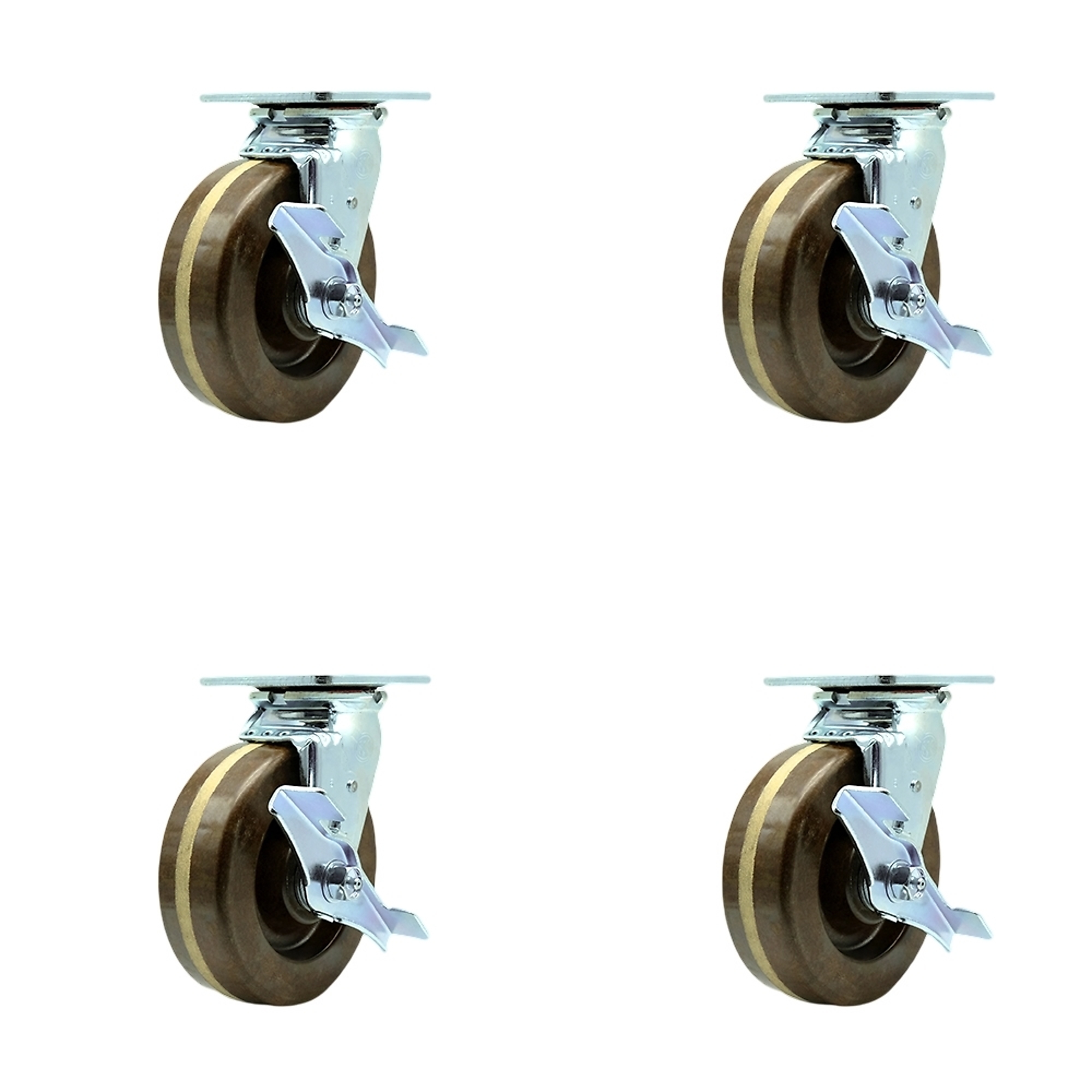 Service Caster, 6Inch x 2Inch Plate Casters, Wheel Diameter 6 in, Caster Type Swivel, Package (qty.) 4, Model SCC-30CS620-PHRHT-TLB-4