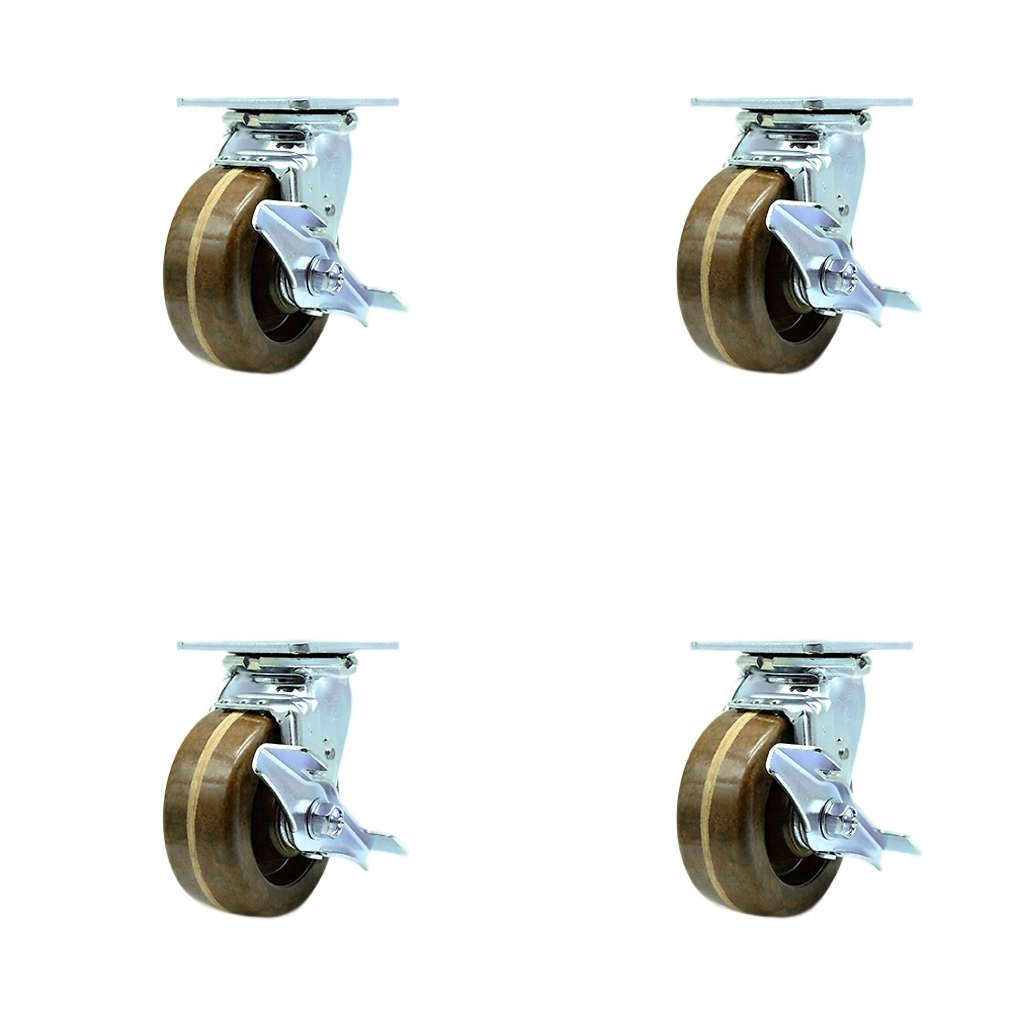 Service Caster, 5Inch x 2Inch Plate Casters, Wheel Diameter 5 in, Caster Type Swivel, Package (qty.) 4, Model SCC-30CS520-PHRHT-TLB-4