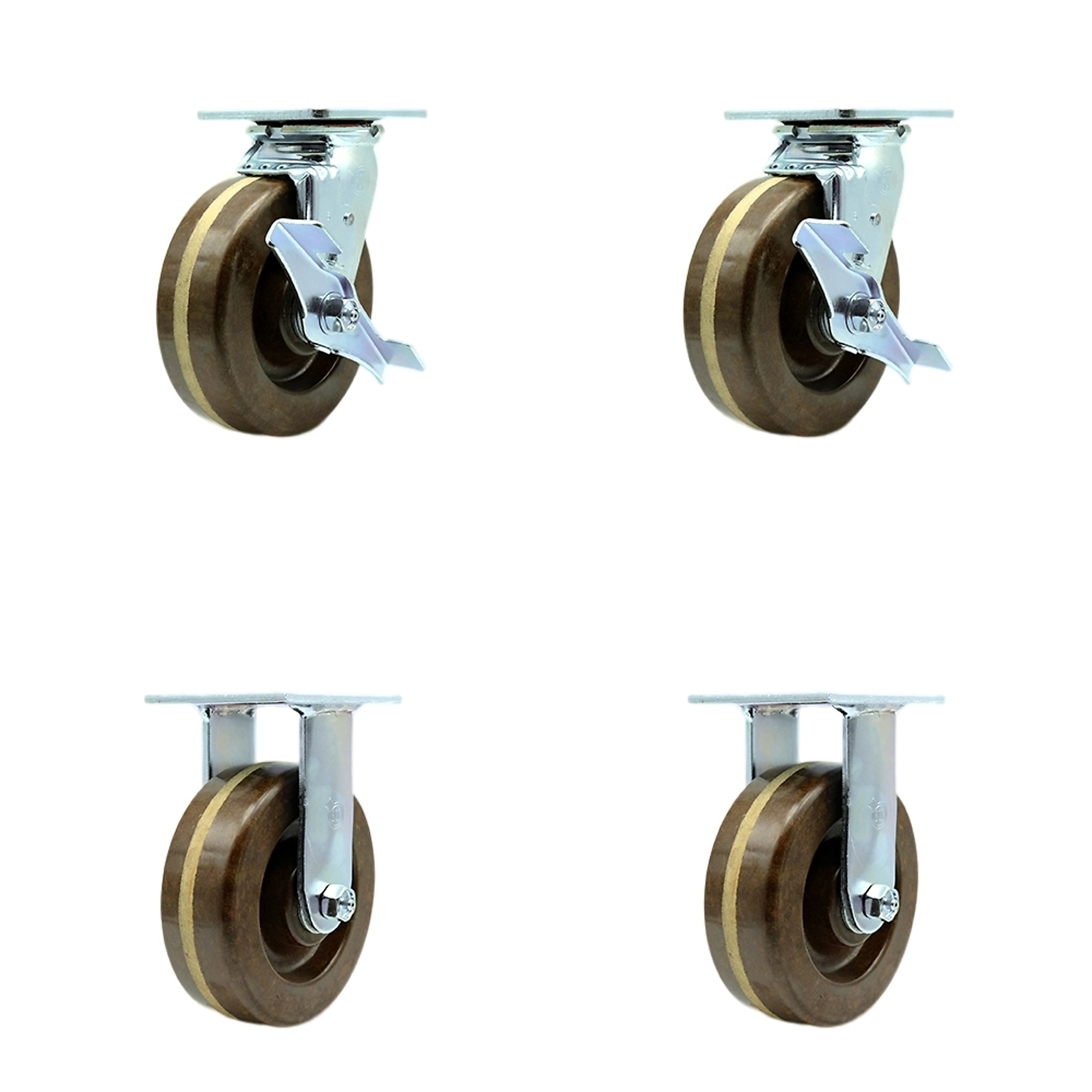 Service Caster, 6Inch x 2Inch Plate Casters, Wheel Diameter 6 in, Caster Type Swivel, Package (qty.) 4, Model SCC-30CS620-PHRHT-TLB-2-R620-2