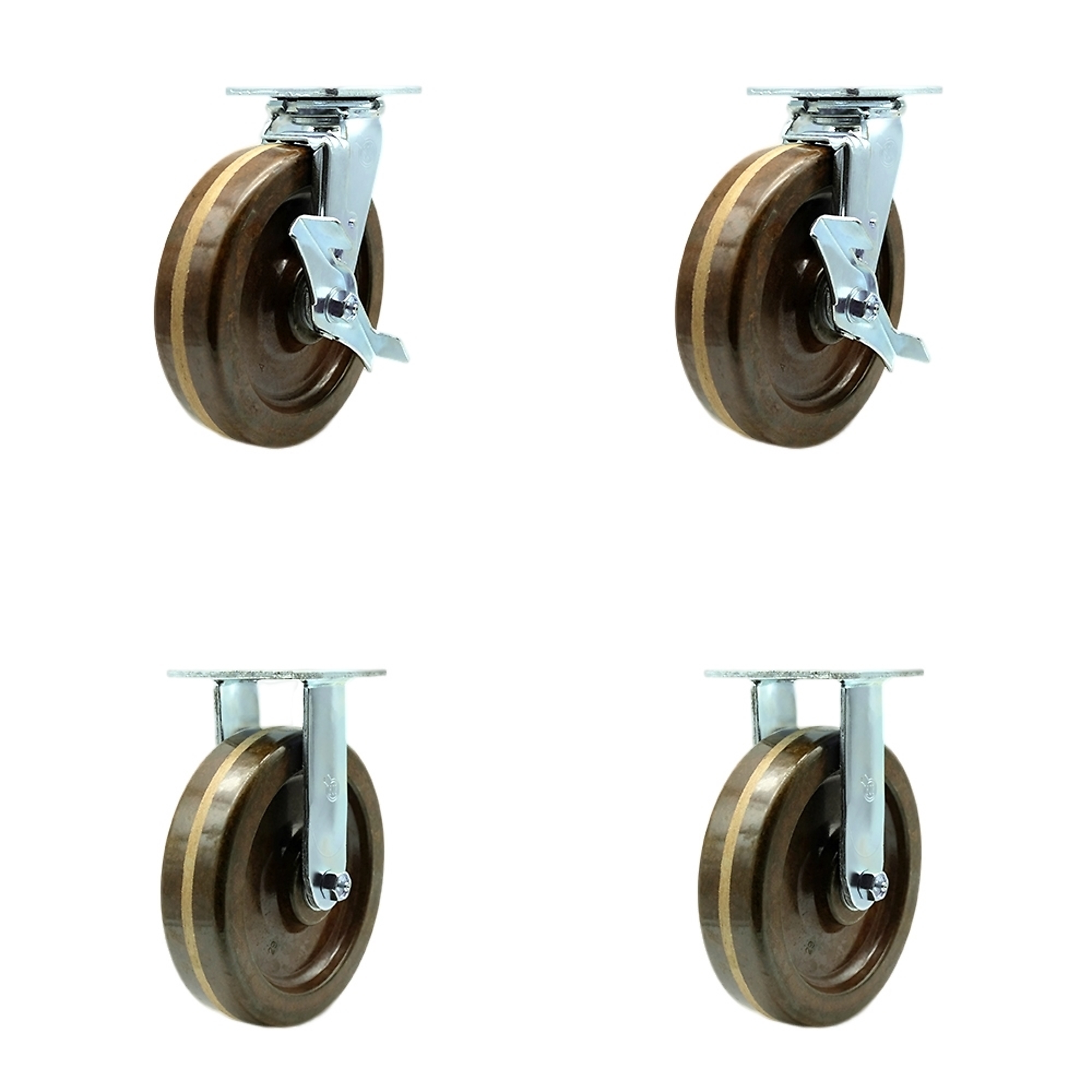 Service Caster, 8Inch x 2Inch Plate Casters, Wheel Diameter 8 in, Caster Type Swivel, Package (qty.) 4, Model SCC-30CS820-PHRHT-TLB-2-R820-2