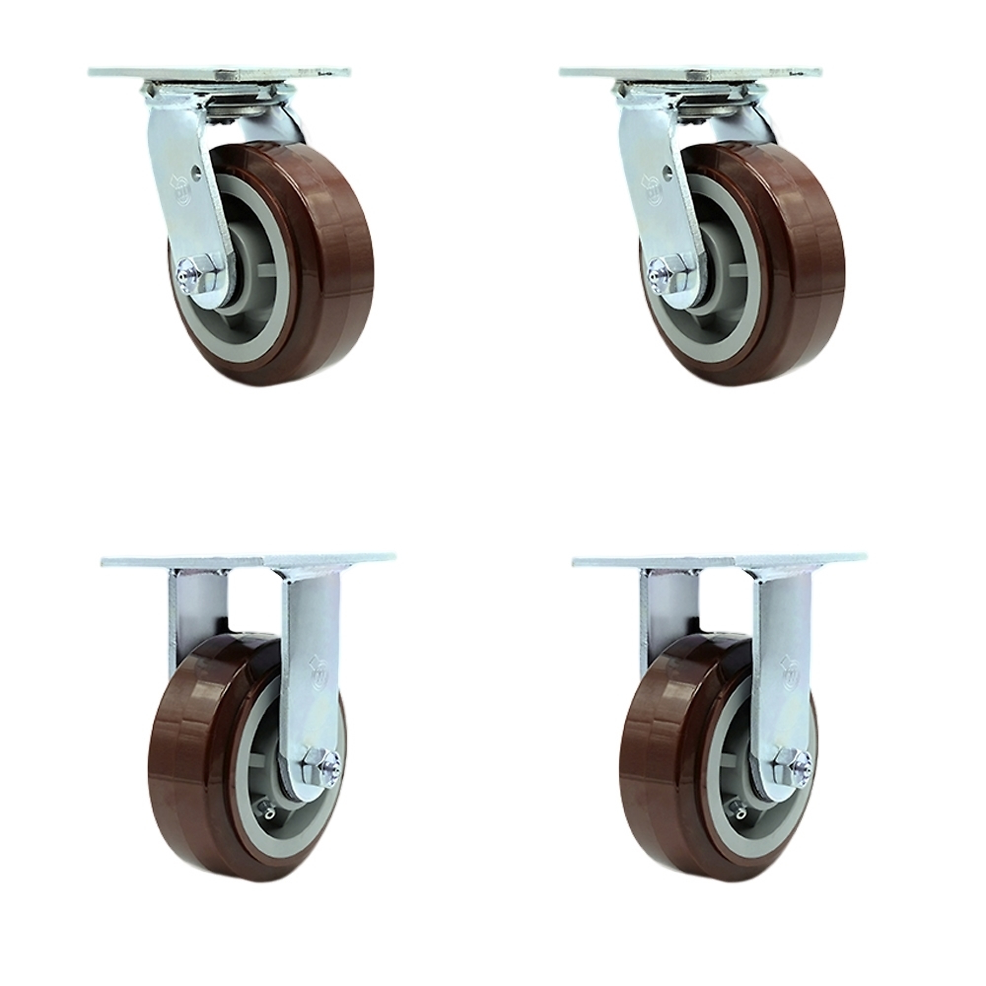 Service Caster, 5Inch x 2Inch Plate Casters, Wheel Diameter 5 in, Caster Type Swivel, Package (qty.) 4, Model SCC-30CS520-PPUR-2-R520-2