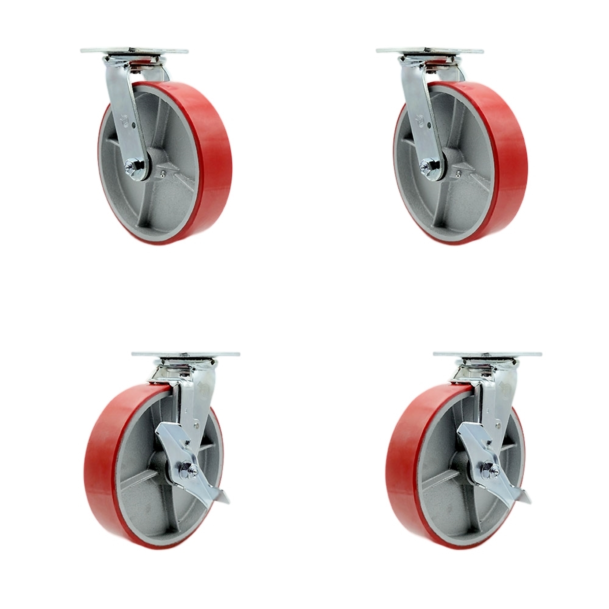 Service Caster, 8Inch x 2Inch Plate Casters, Wheel Diameter 8 in, Caster Type Swivel, Package (qty.) 4, Model SCC-30CS820-PUR-RS-2-TLB-2