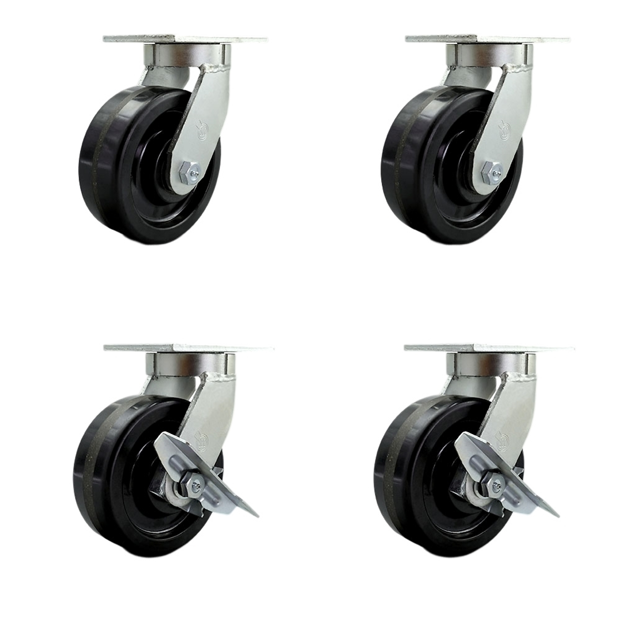 Service Caster, 8Inch x 3Inch Plate Casters, Wheel Diameter 8 in, Caster Type Swivel, Package (qty.) 4, Model SCC-KP92S830-PHR-2-SLB-2