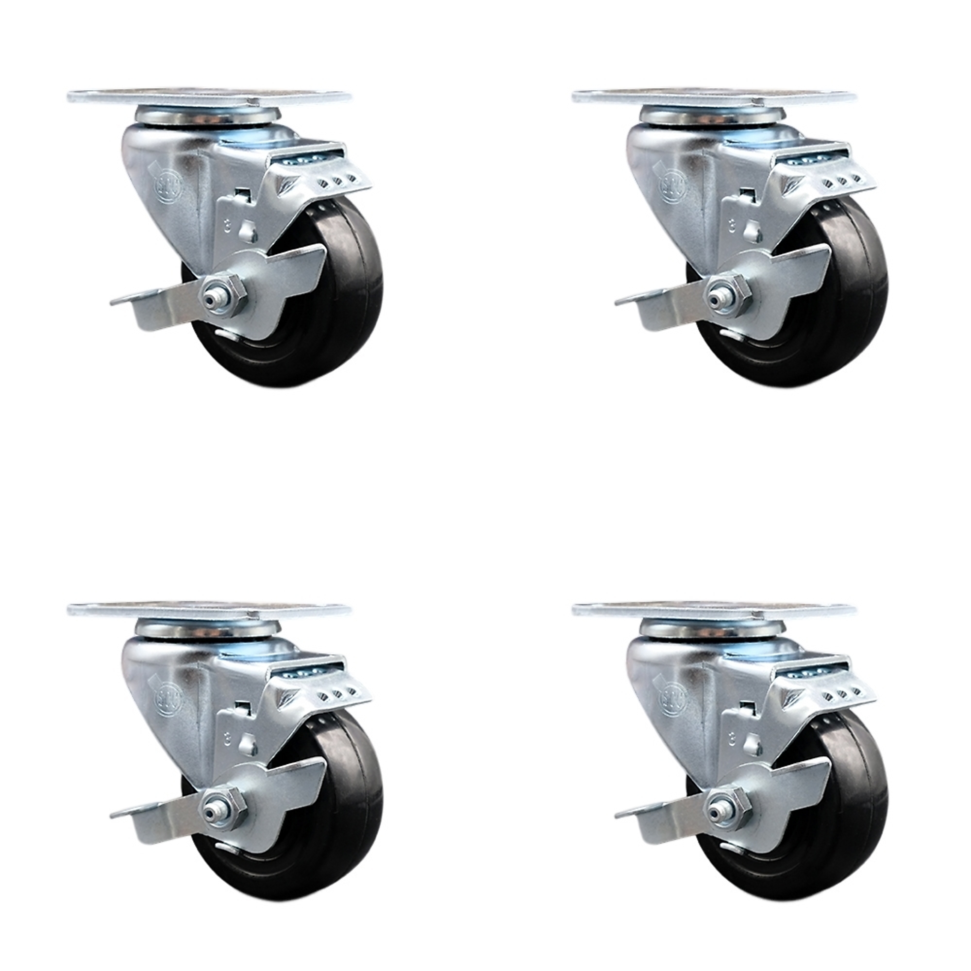 Service Caster, 3Inch x 1 1/4Inch Plate Casters, Wheel Diameter 3 in, Caster Type Swivel, Package (qty.) 4, Model SCC-20S314-HRS-TLB-4