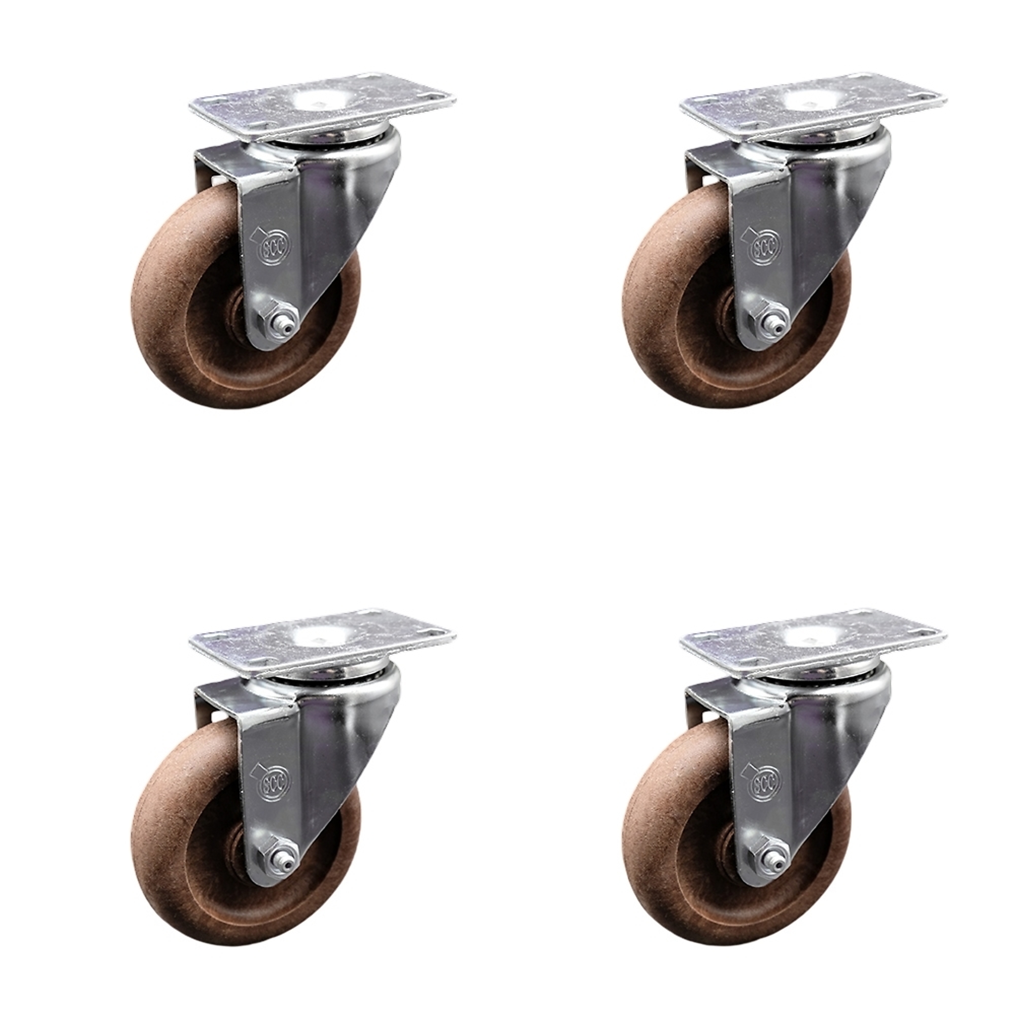 Service Caster, 4Inch x 1 1/4Inch Plate Casters, Wheel Diameter 4 in, Caster Type Swivel, Package (qty.) 4, Model SCC-20S414-GFNSHT-4