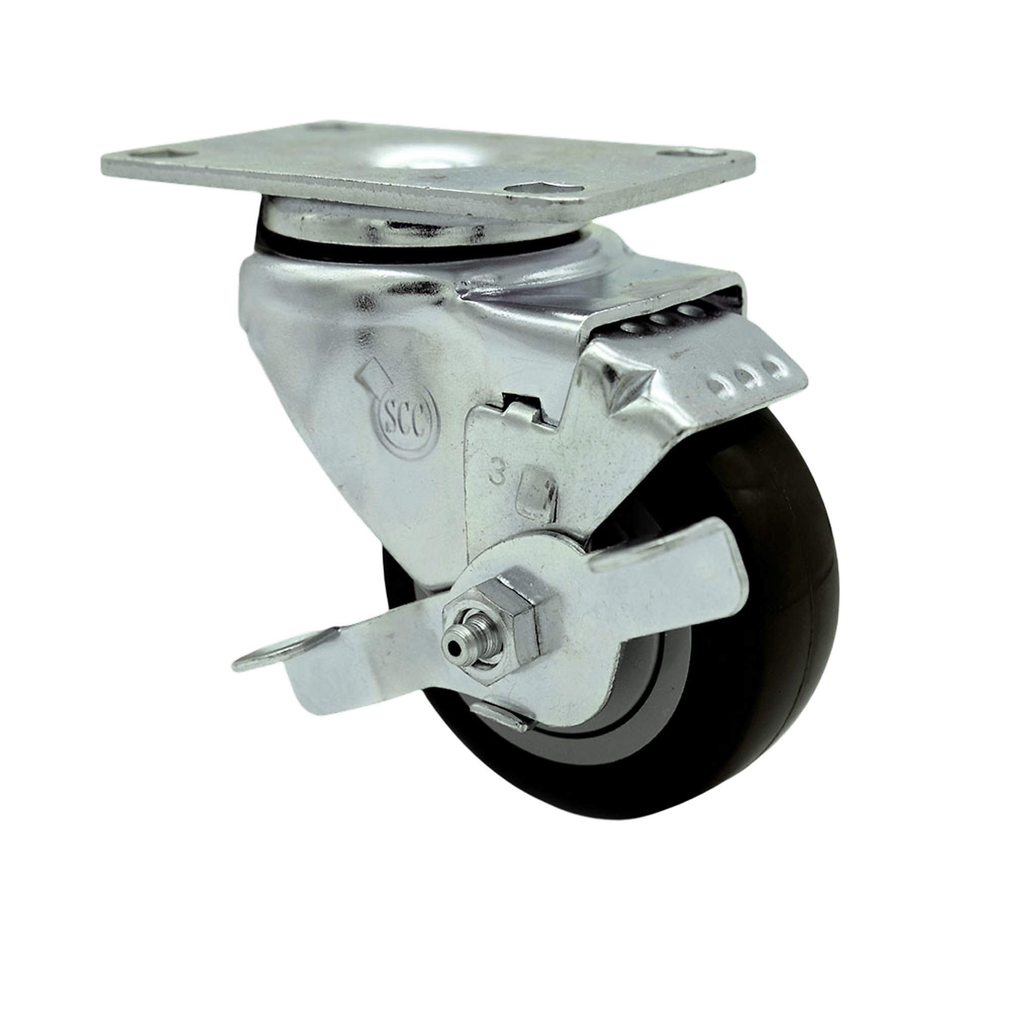 Service Caster, 3Inch x 1 1/4Inch Plate Caster, Wheel Diameter 3 in, Caster Type Swivel, Package (qty.) 1, Model SCC-20S314-PPUB-BLK-TLB