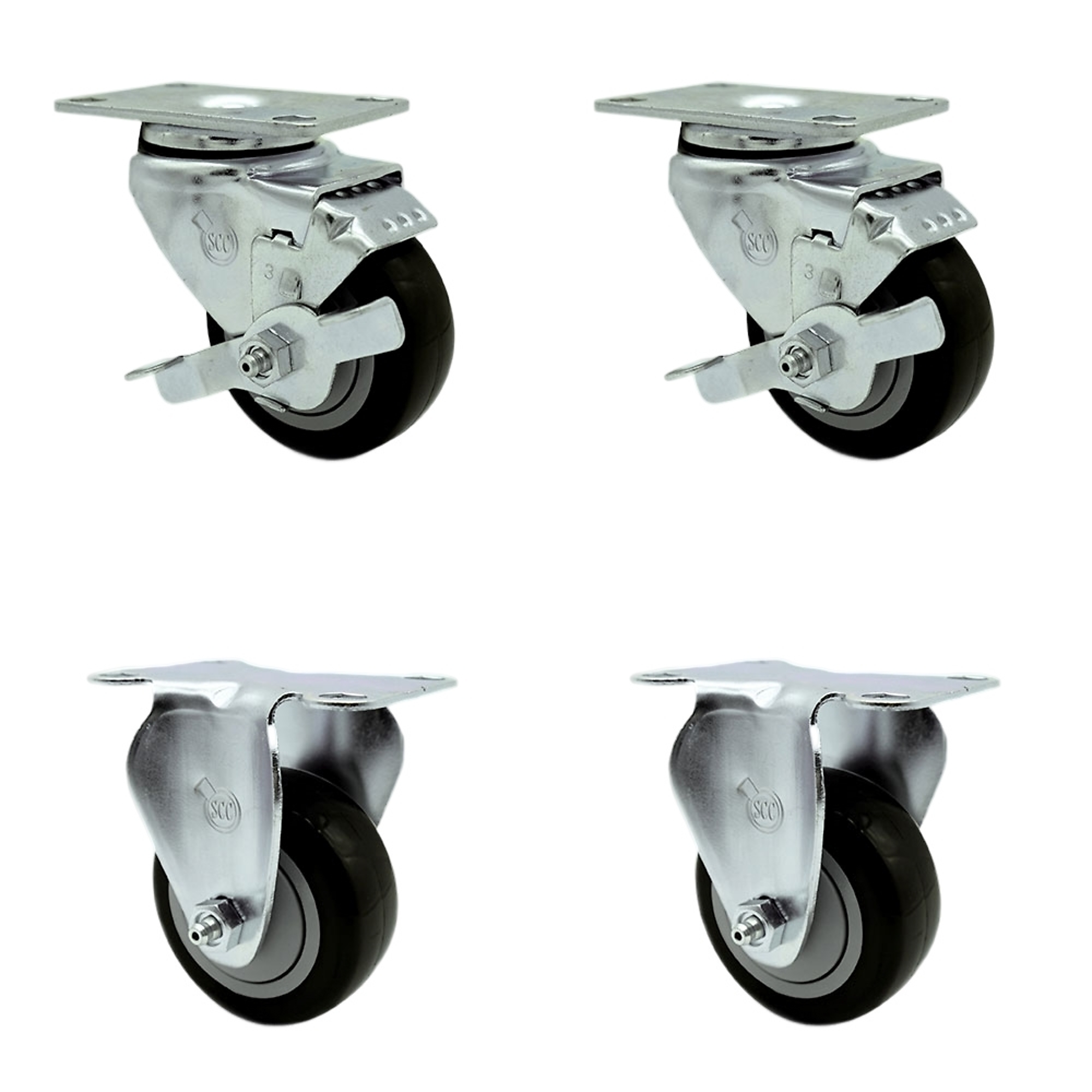 Service Caster, 3Inch x 1 1/4Inch Plate Casters, Wheel Diameter 3 in, Caster Type Swivel, Package (qty.) 4, Model SCC-20S314-PPUB-BLK-TLB-2-R314-2