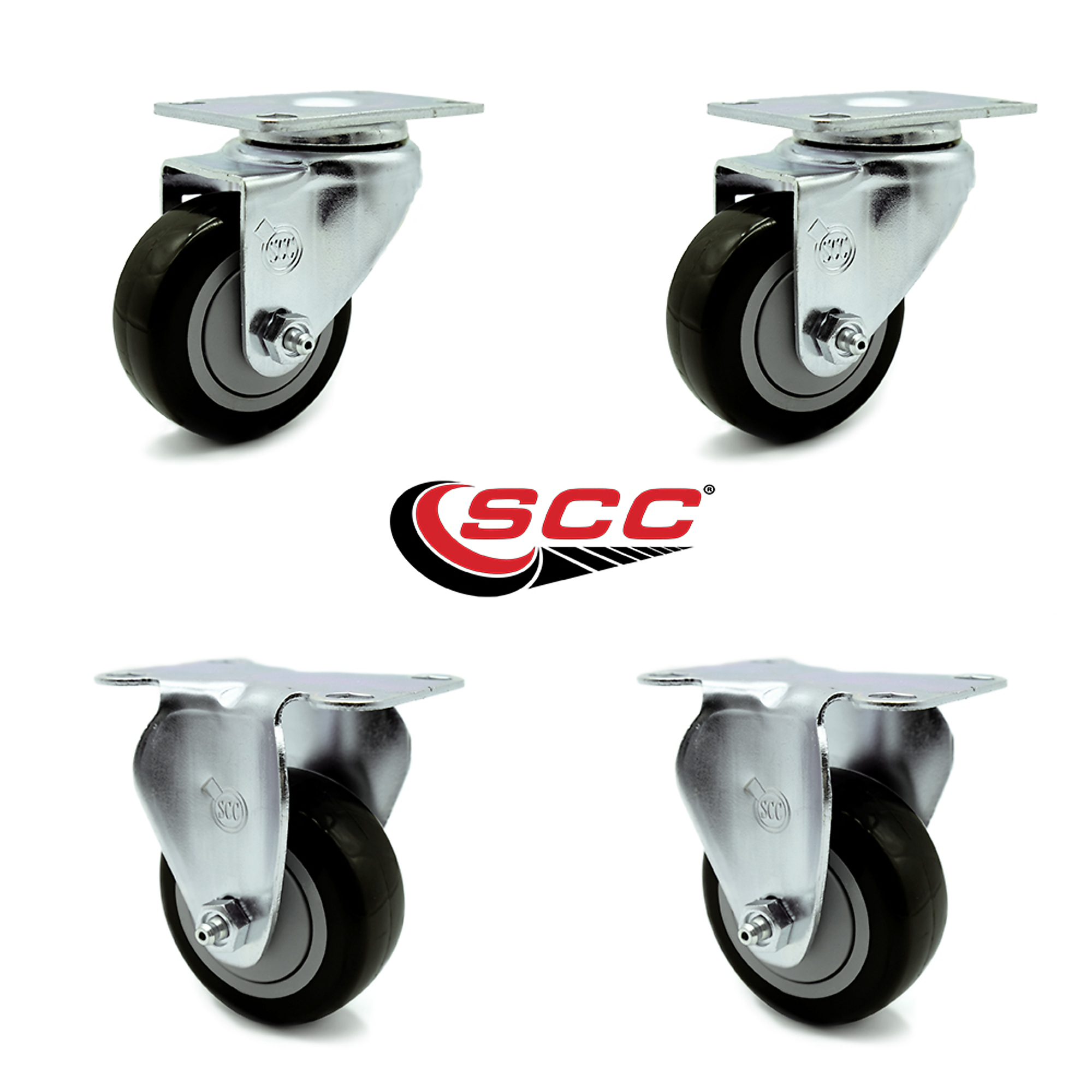 Service Caster, 3Inch x 1 1/4Inch Plate Casters, Wheel Diameter 3 in, Caster Type Swivel, Package (qty.) 4, Model SCC-20S314-PPUB-BLK-2-R314-2