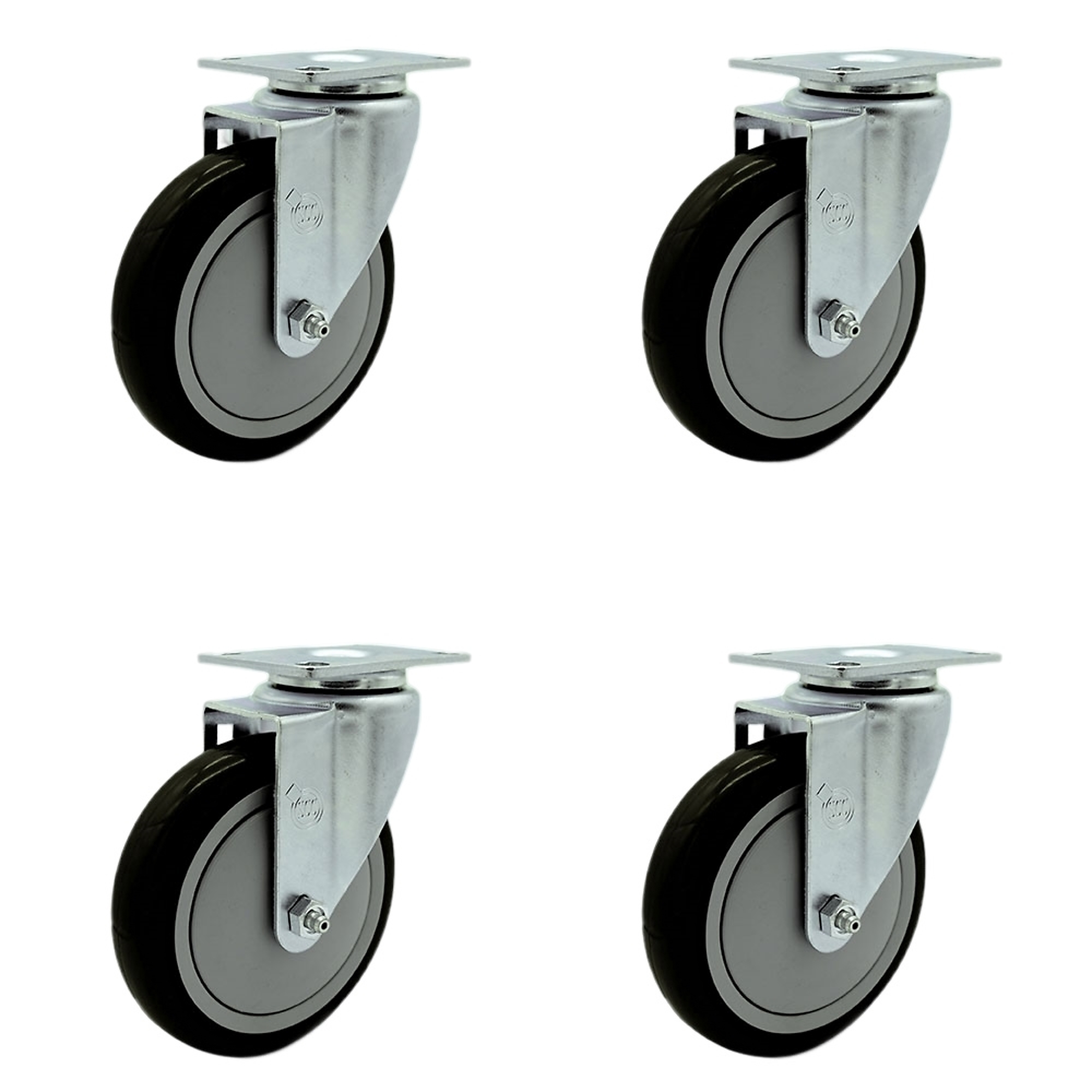 Service Caster, 5Inch x 1 1/4Inch Plate Casters, Wheel Diameter 5 in, Caster Type Swivel, Package (qty.) 4, Model SCC-20S514-PPUB-BLK-4